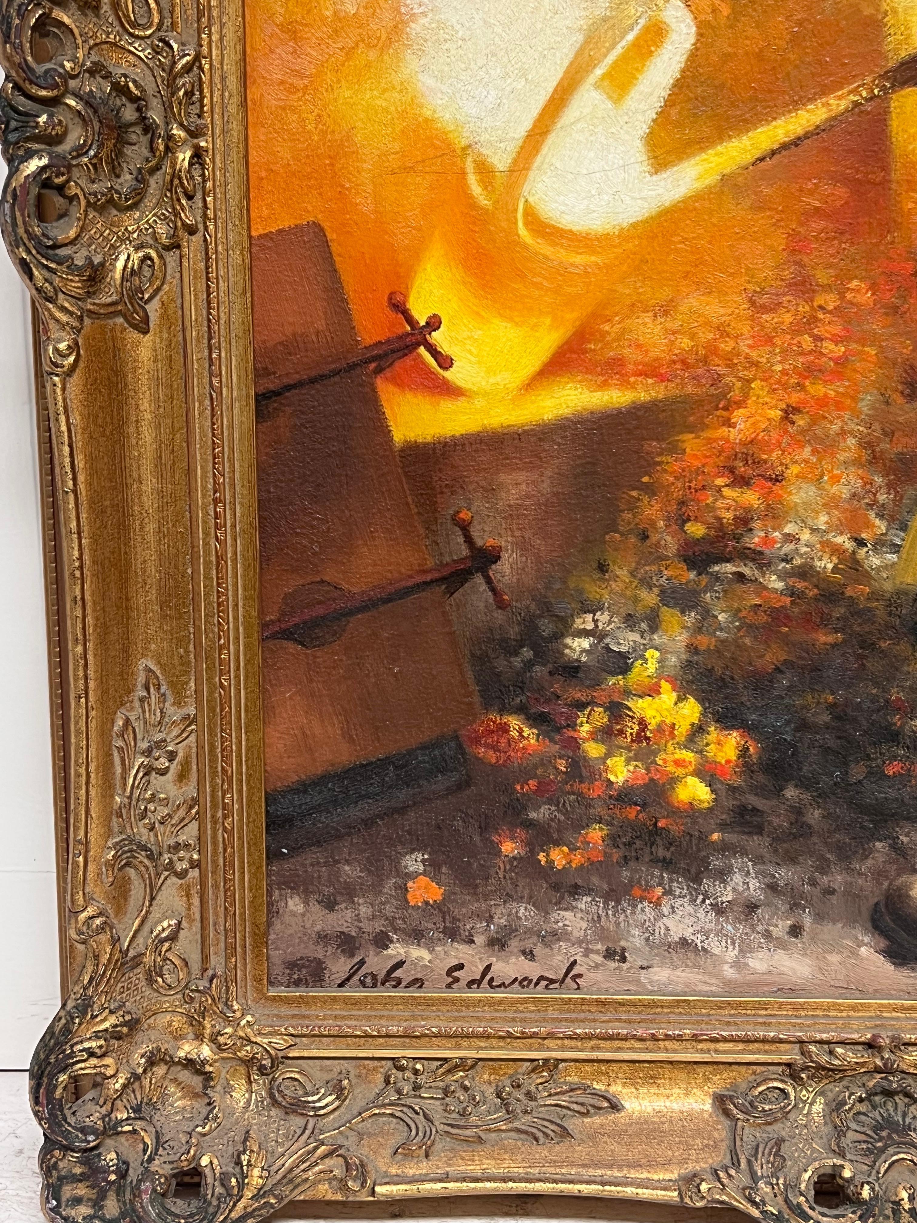 The Blacksmiths Forge (Forge des forgerons) Peinture à l'huile traditionnelle anglaise avec portrait de la vie rurale en vente 2