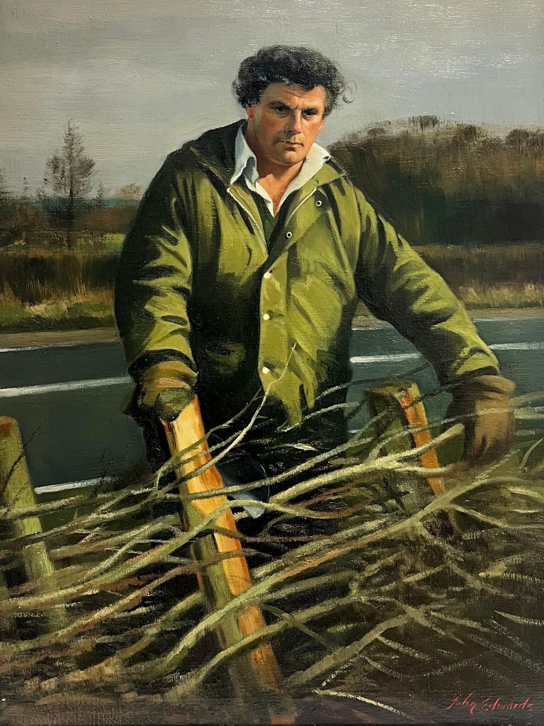 Der Fechter Traditionelles englisches Landhandwerk Portrait Ölgemälde – Painting von John Edwards