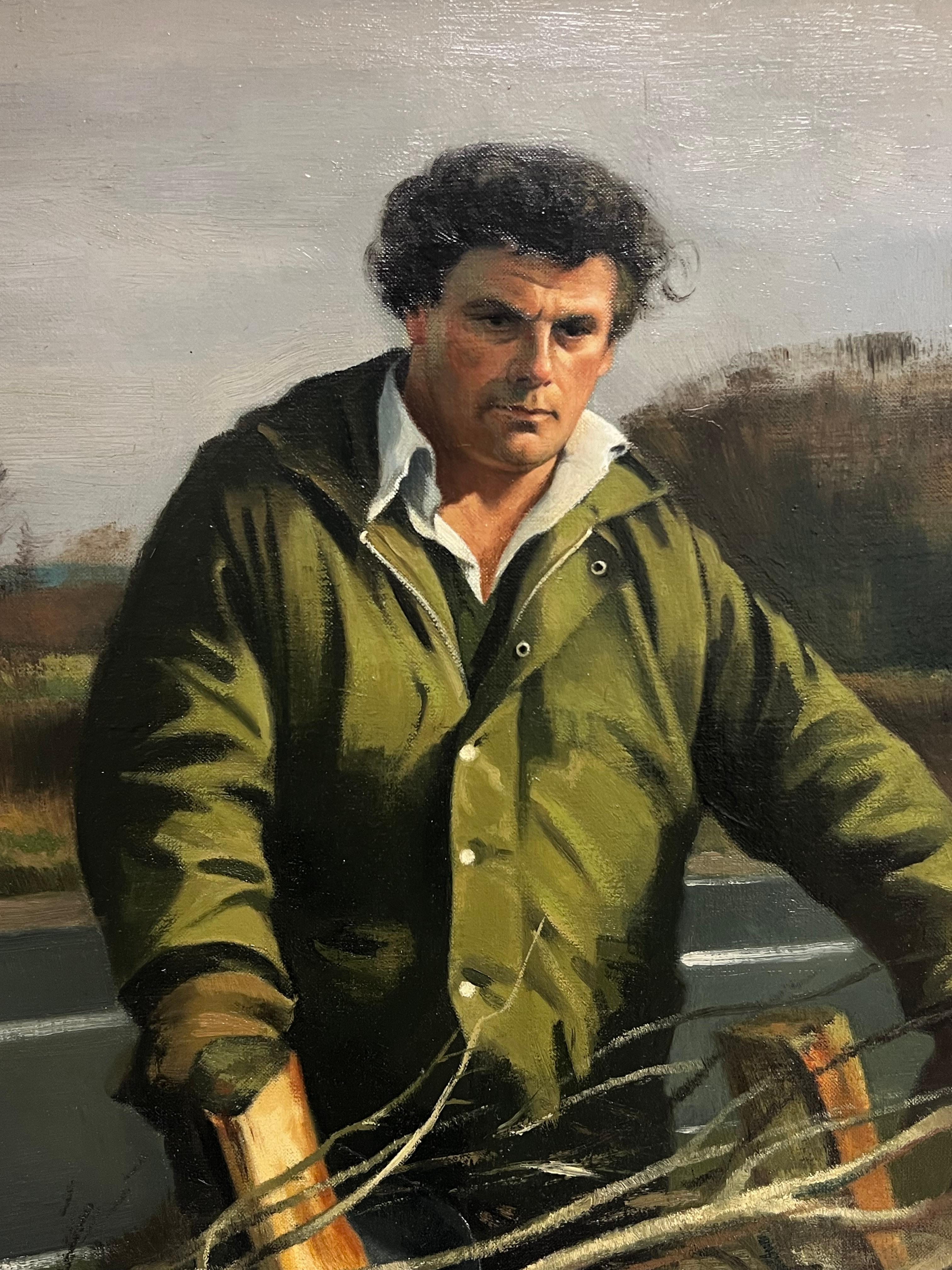 Der Fechter Traditionelles englisches Landhandwerk Portrait Ölgemälde (Schwarz), Figurative Painting, von John Edwards