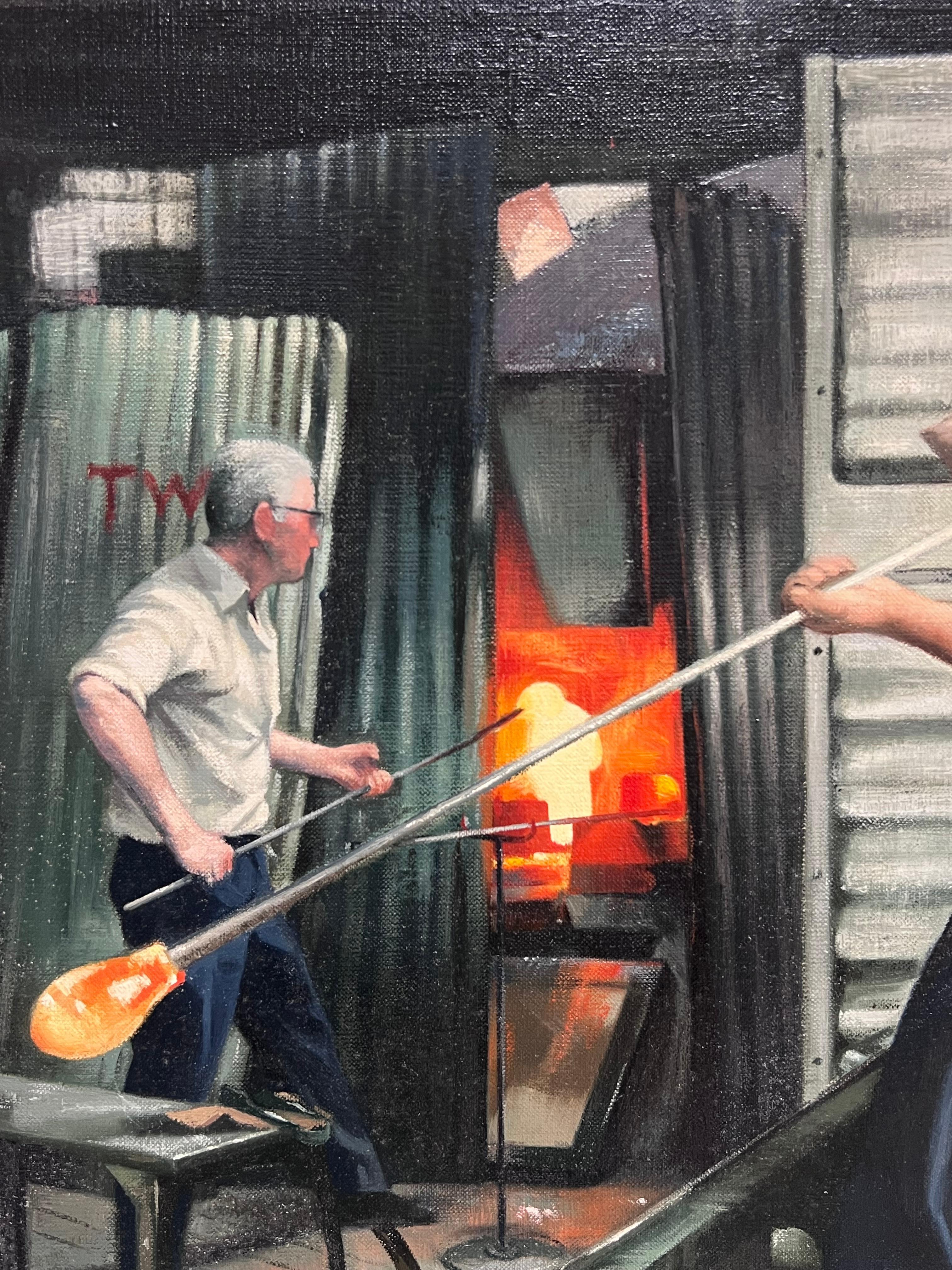 Der Glasbläser Traditionelles englisches Landhandwerk Porträt Ölgemälde (Viktorianisch), Painting, von John Edwards