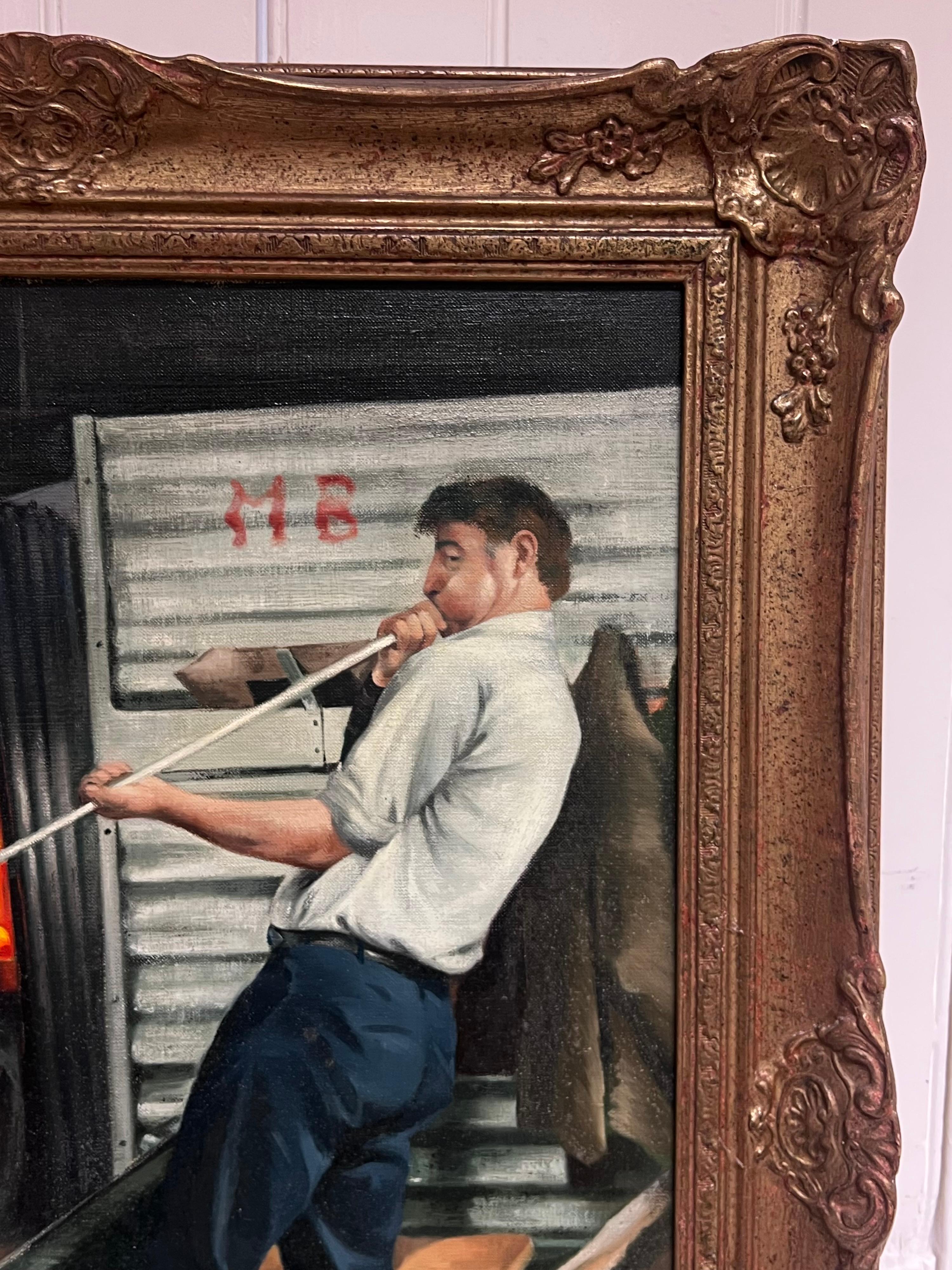 Der Glasbläser Traditionelles englisches Landhandwerk Porträt Ölgemälde (Schwarz), Portrait Painting, von John Edwards