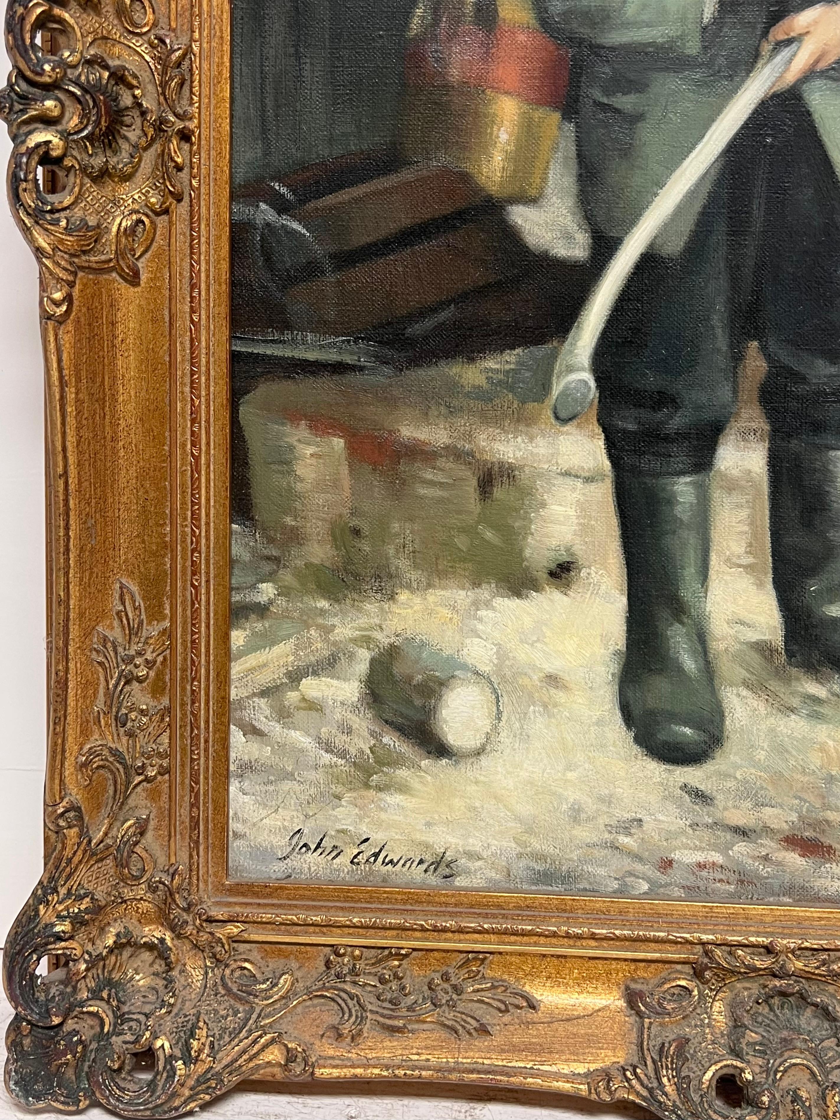 Der Holzfäller Traditionelles englisches Landleben Porträtgemälde Signiert Öl (Schwarz), Portrait Painting, von John Edwards