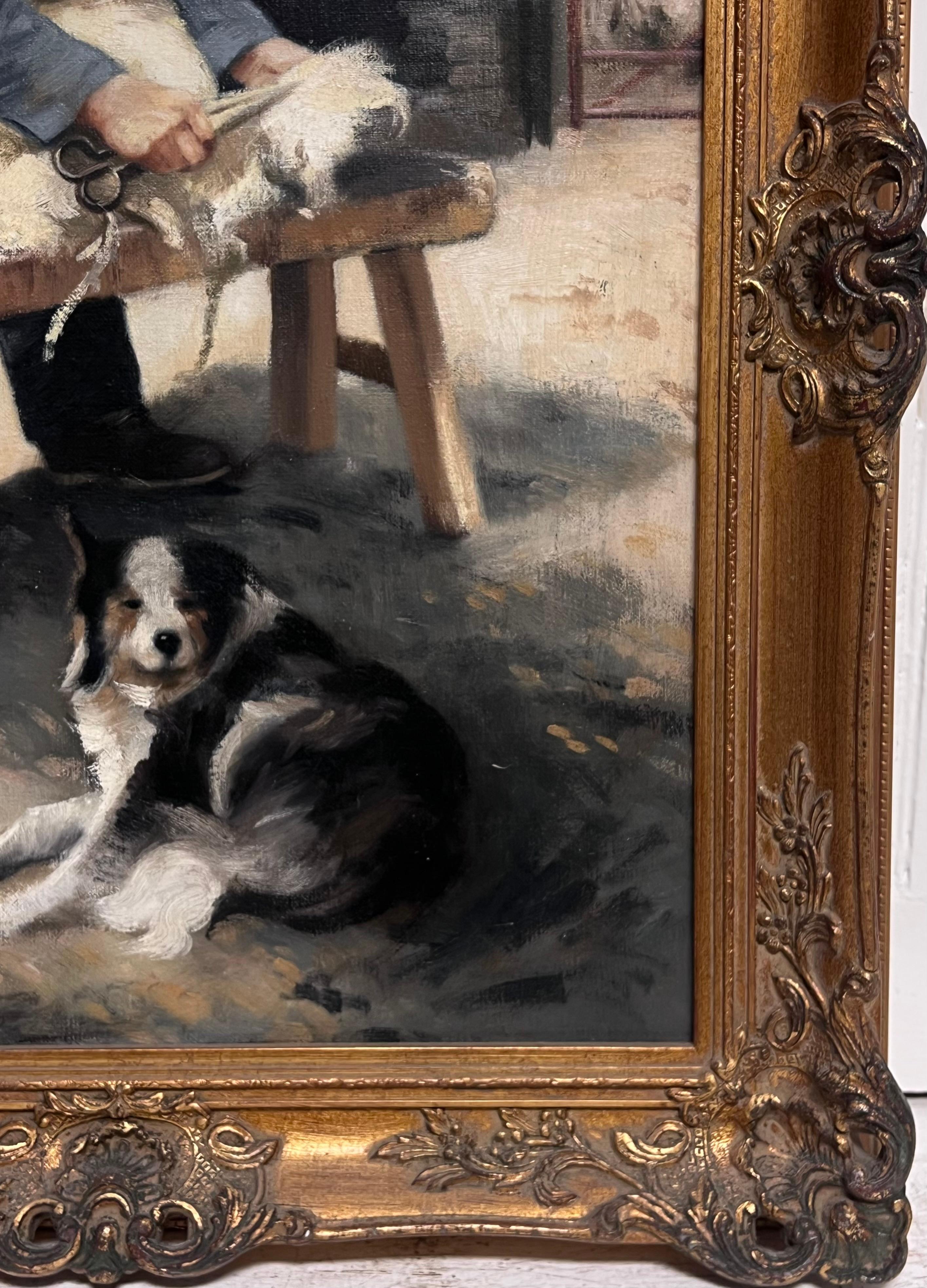 Der Schafscherer Schäfer mit Border Collie Hund Traditionelles ländliches Portrait Öl (Schwarz), Portrait Painting, von John Edwards