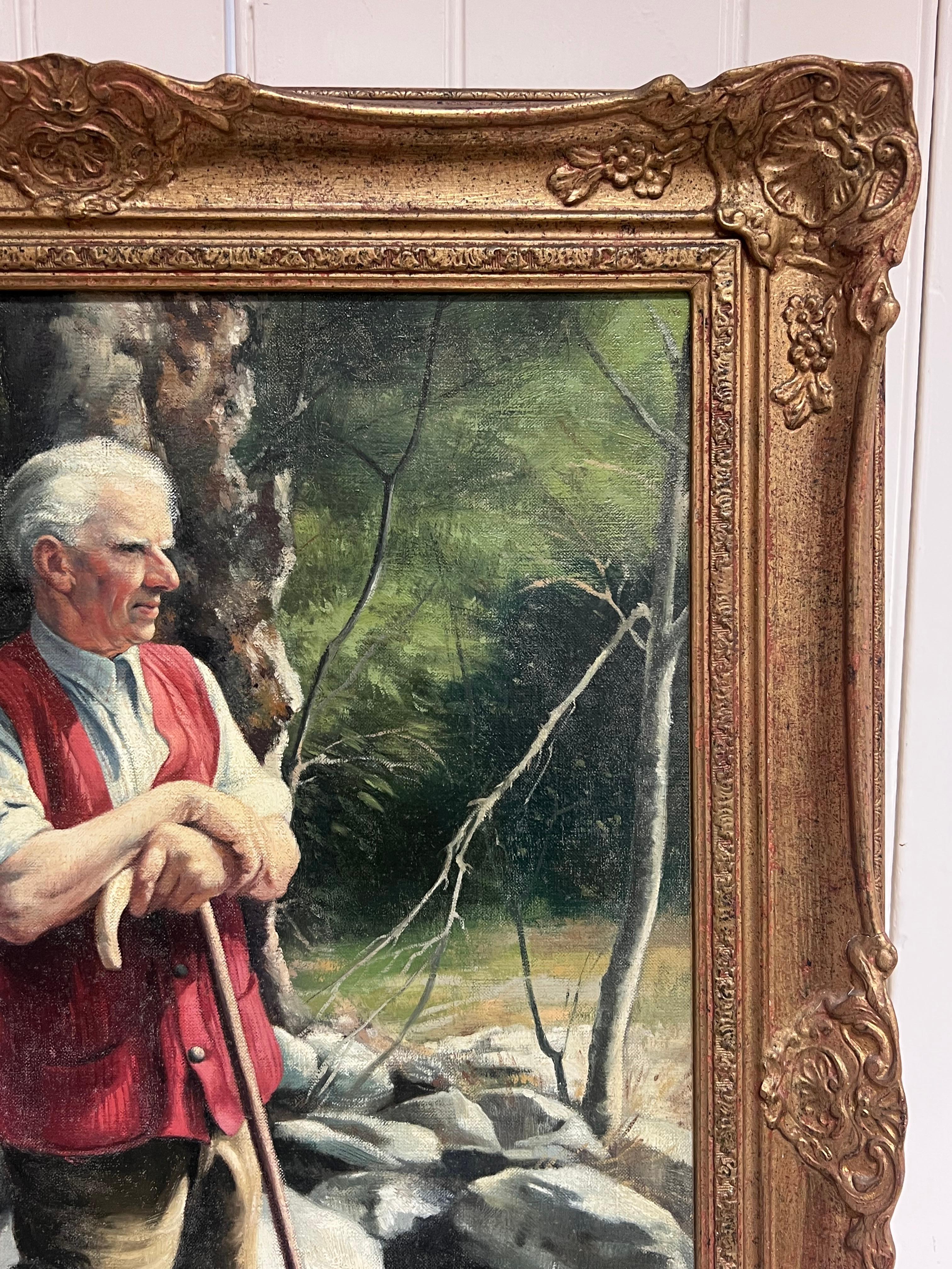 Der Schäferhund mit Border Collie Hund Traditionelles ländliches englisches Leben Ölporträt (Viktorianisch), Painting, von John Edwards