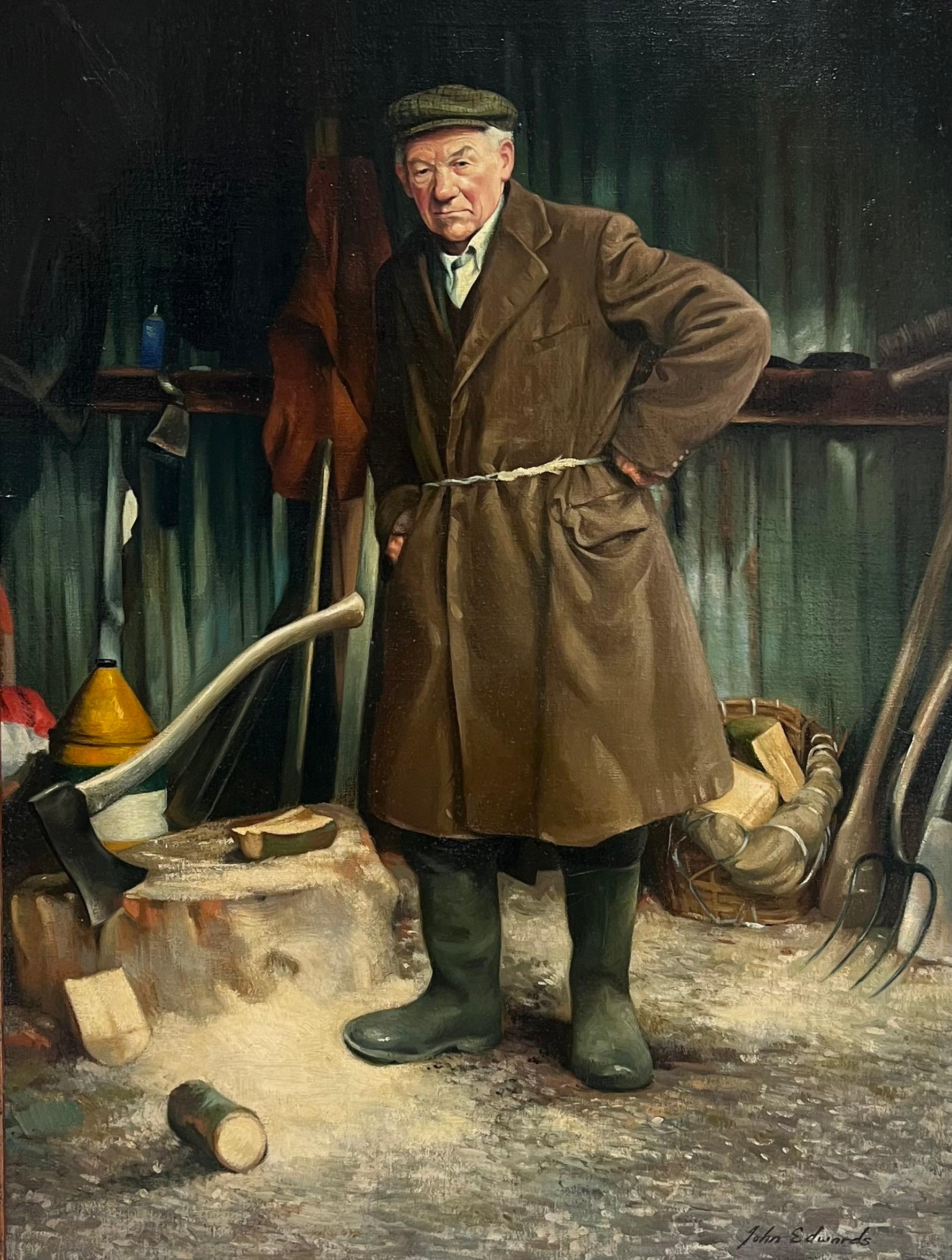 Der Holzfäller Traditionelles englisches Landleben Porträt Ölgemälde auf Leinwand – Painting von John Edwards