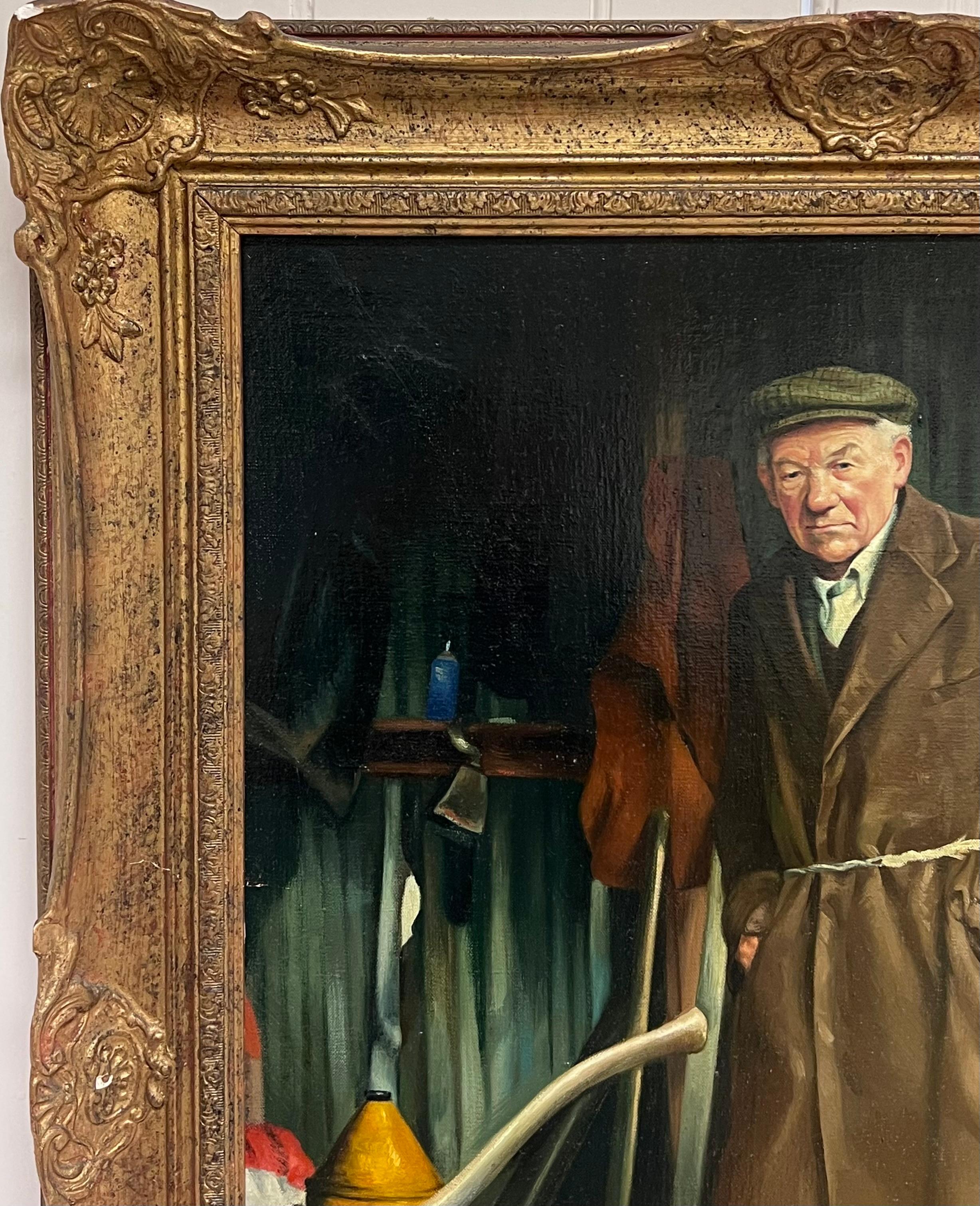 Der Holzfäller Traditionelles englisches Landleben Porträt Ölgem�älde auf Leinwand (Schwarz), Portrait Painting, von John Edwards