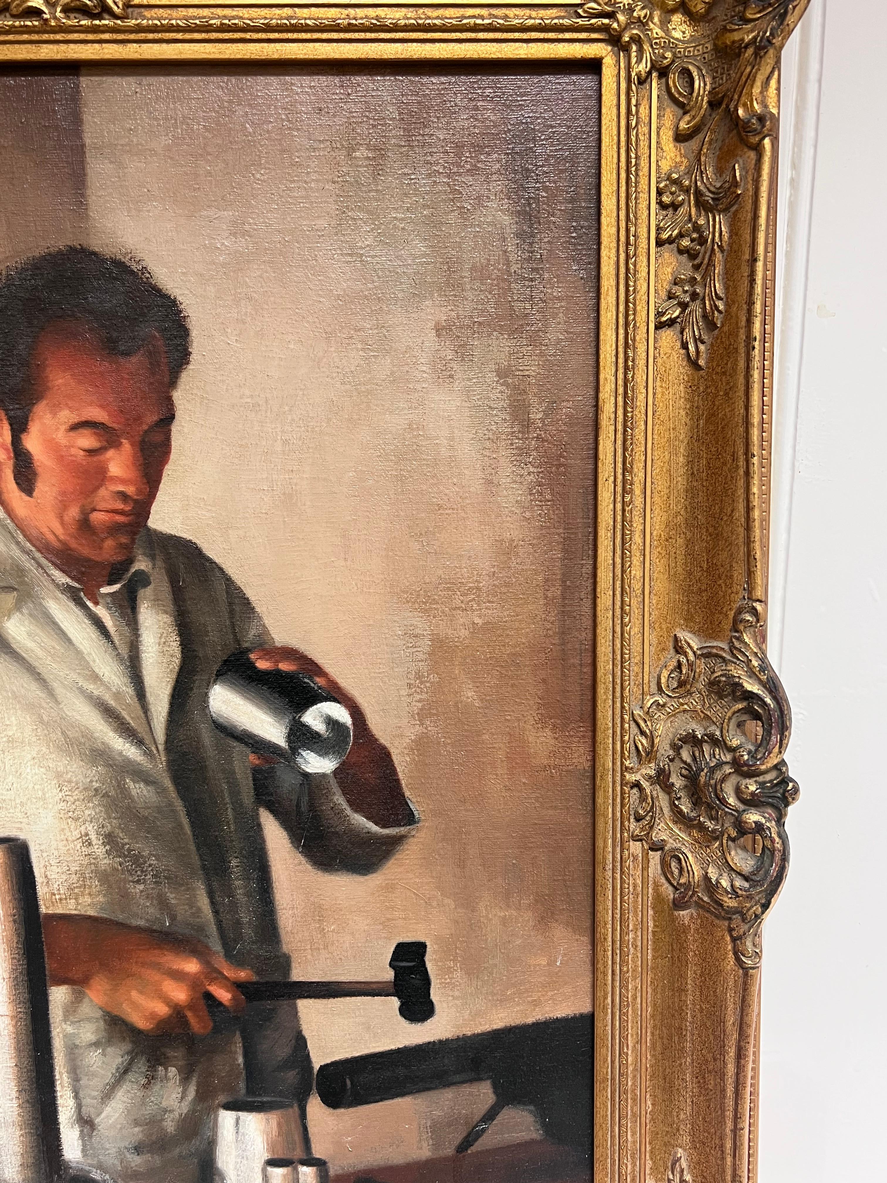 Traditionelles englisches Ölgemälde mit der Darstellung eines Metallarbeiters in seiner Werkstatt (Englische Schule), Painting, von John Edwards