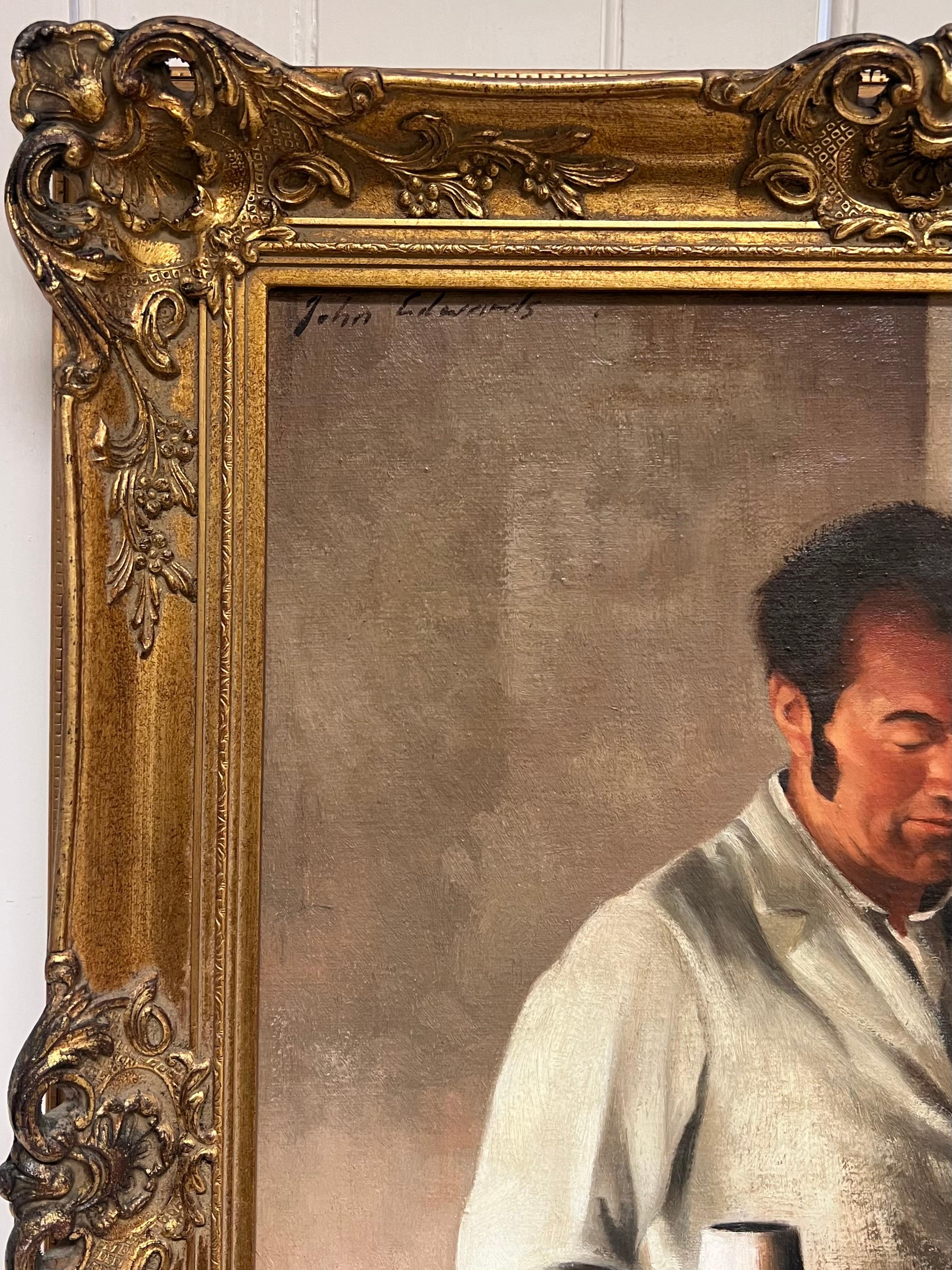 Der Metallarbeiter
von John Edwards (1940 - 2020)
signiertes Öl auf Leinwand, gerahmt
Gerahmt: 29 x 23,5 Zoll
Leinwand : 23 x 18 Zoll
Provenienz: Privatsammlung, Großbritannien
Condit: sehr guter Zustand

Für weitere Informationen wenden Sie sich