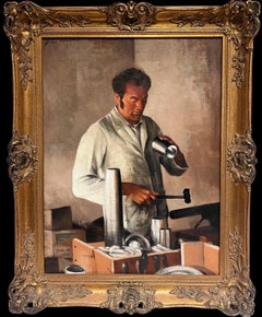 Traditional English Oil Painting depicting Metal Worker in his Workshop