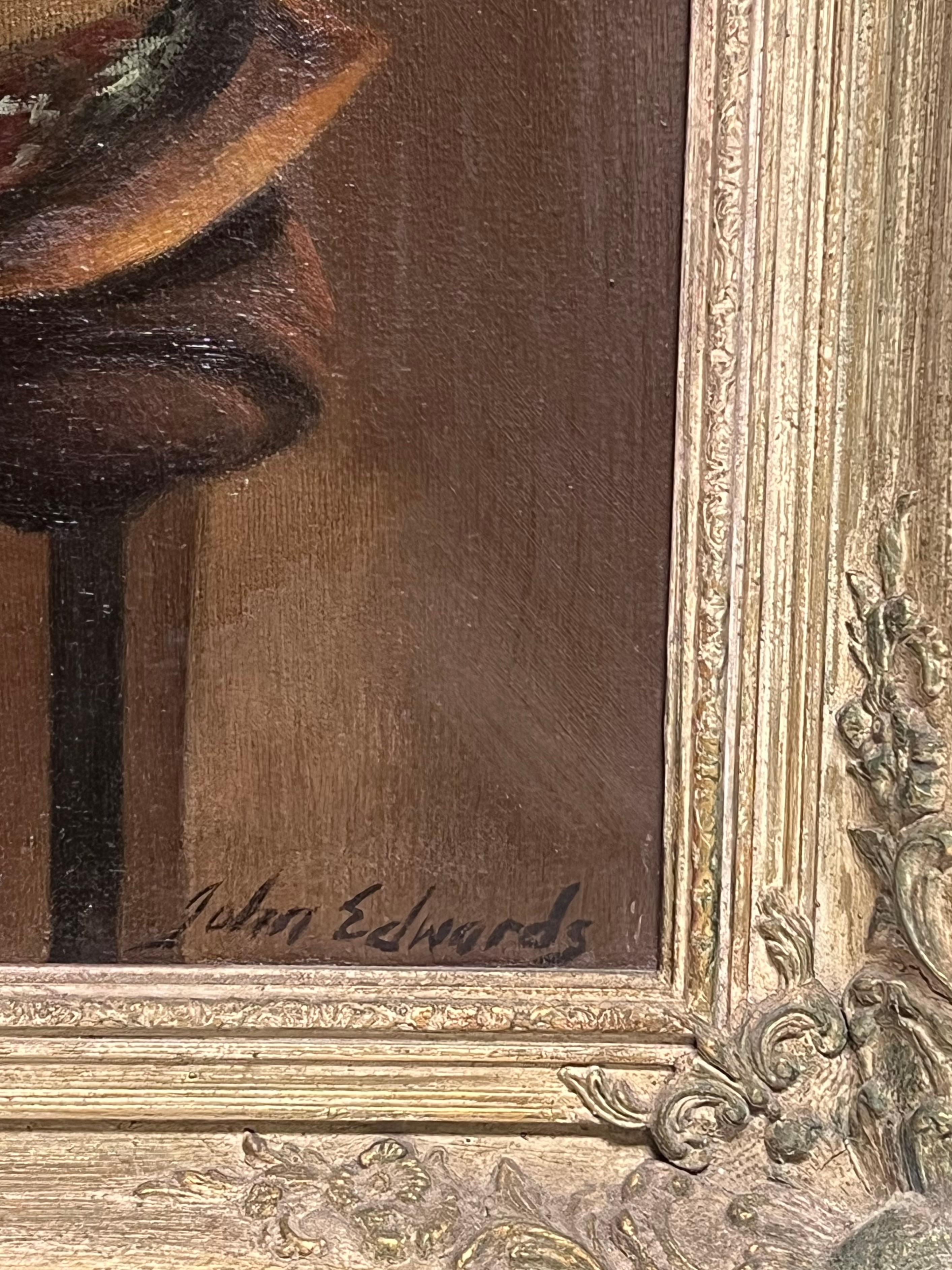 Peinture à l'huile traditionnelle anglaise Artisanat rural Portrait d'une femme avec des bobines de dentelle en vente 4