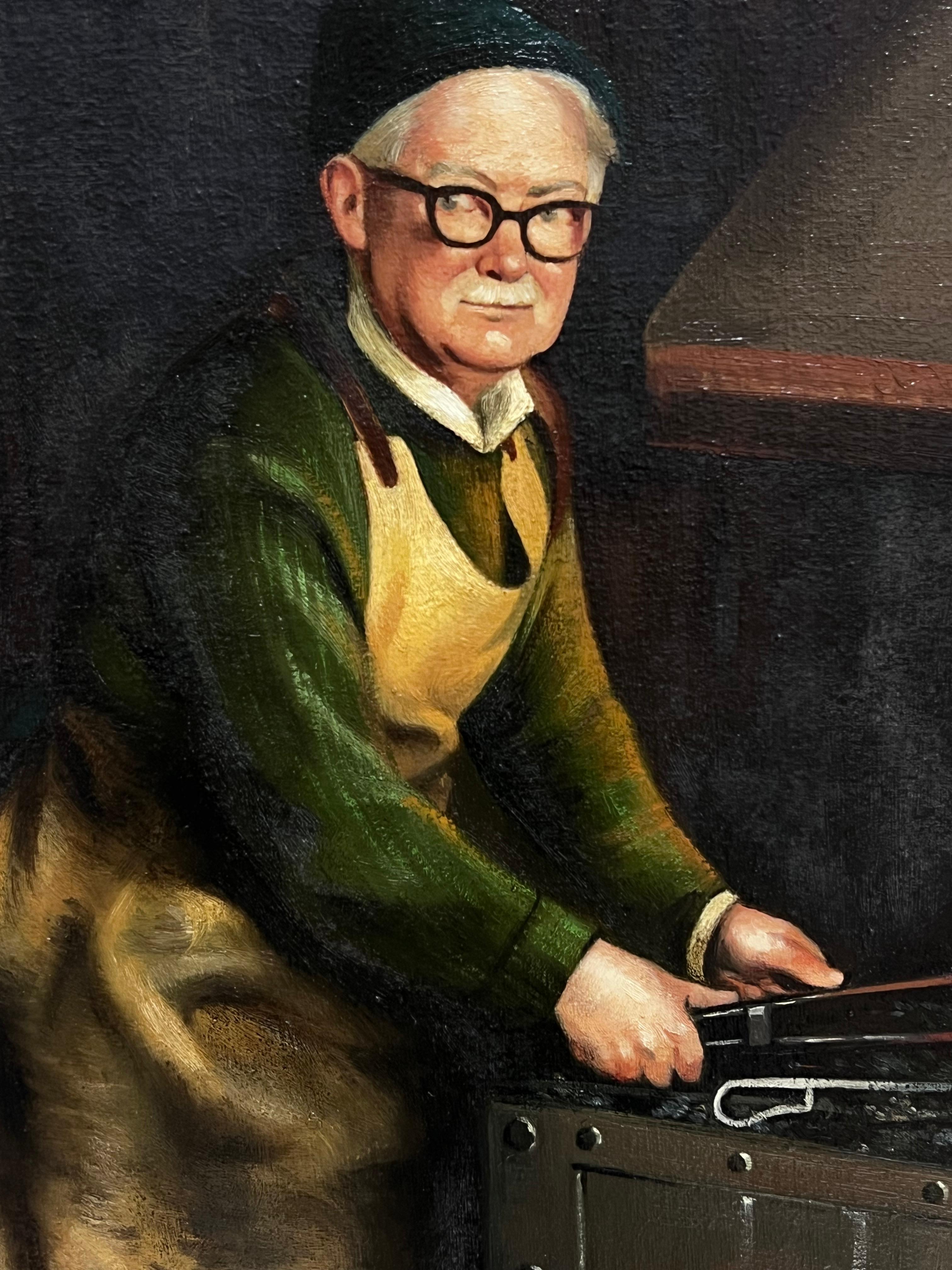 Peinture à l'huile traditionnelle anglaise Portrait d'un forgeron travaillant en milieu rural en vente 4