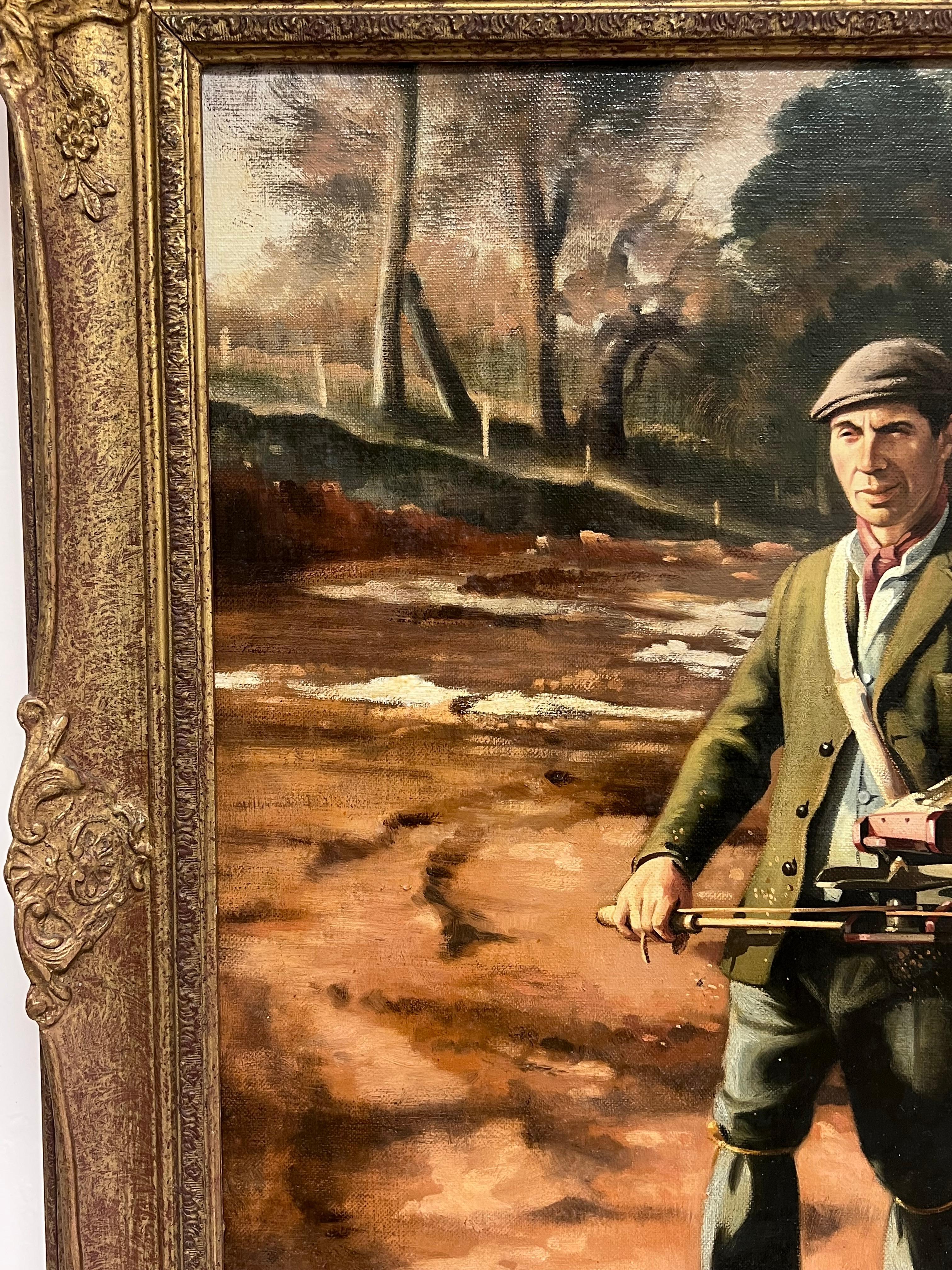 Traditionelles englisches Ölgemälde Ländliches Handwerk Porträt eines Mannes im Wald im Angebot 6