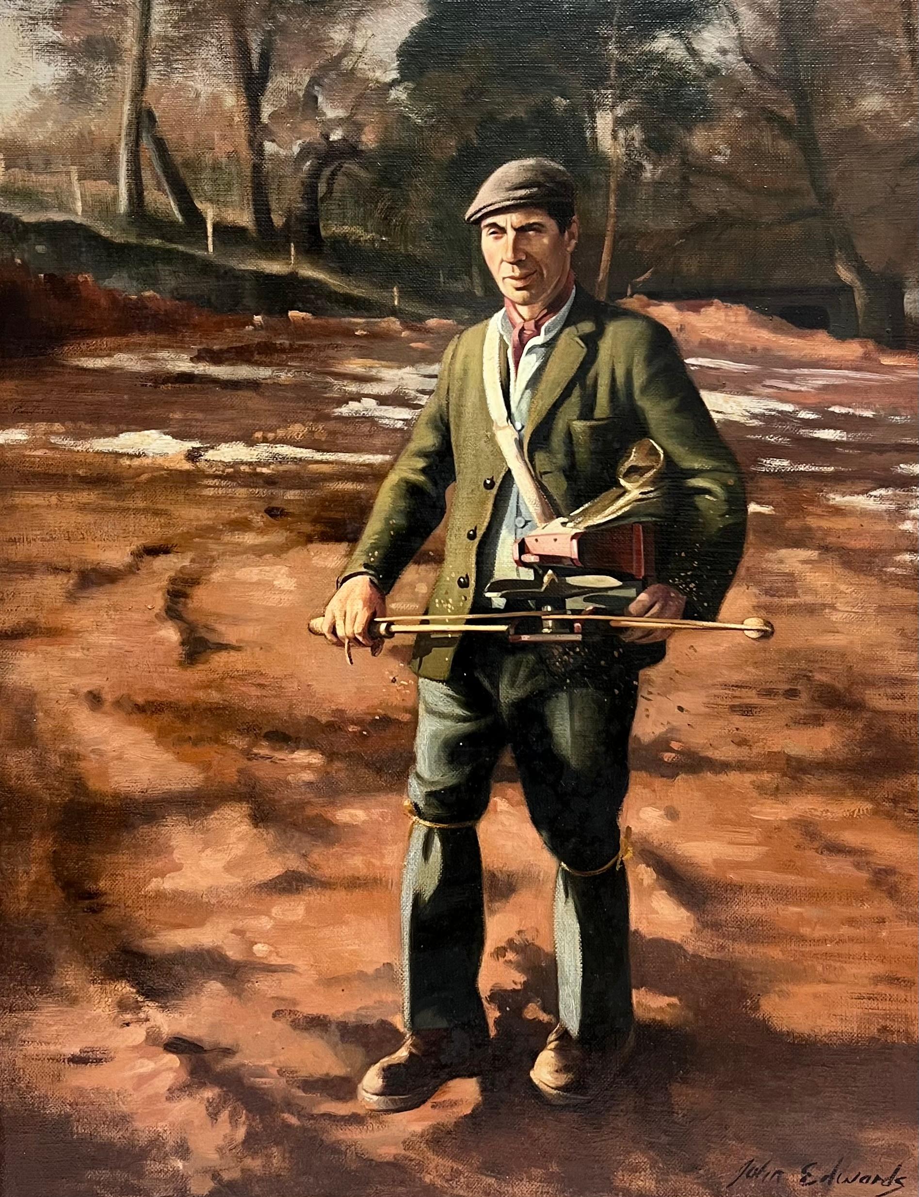 Traditionelles englisches Ölgemälde Ländliches Handwerk Porträt eines Mannes im Wald – Painting von John Edwards