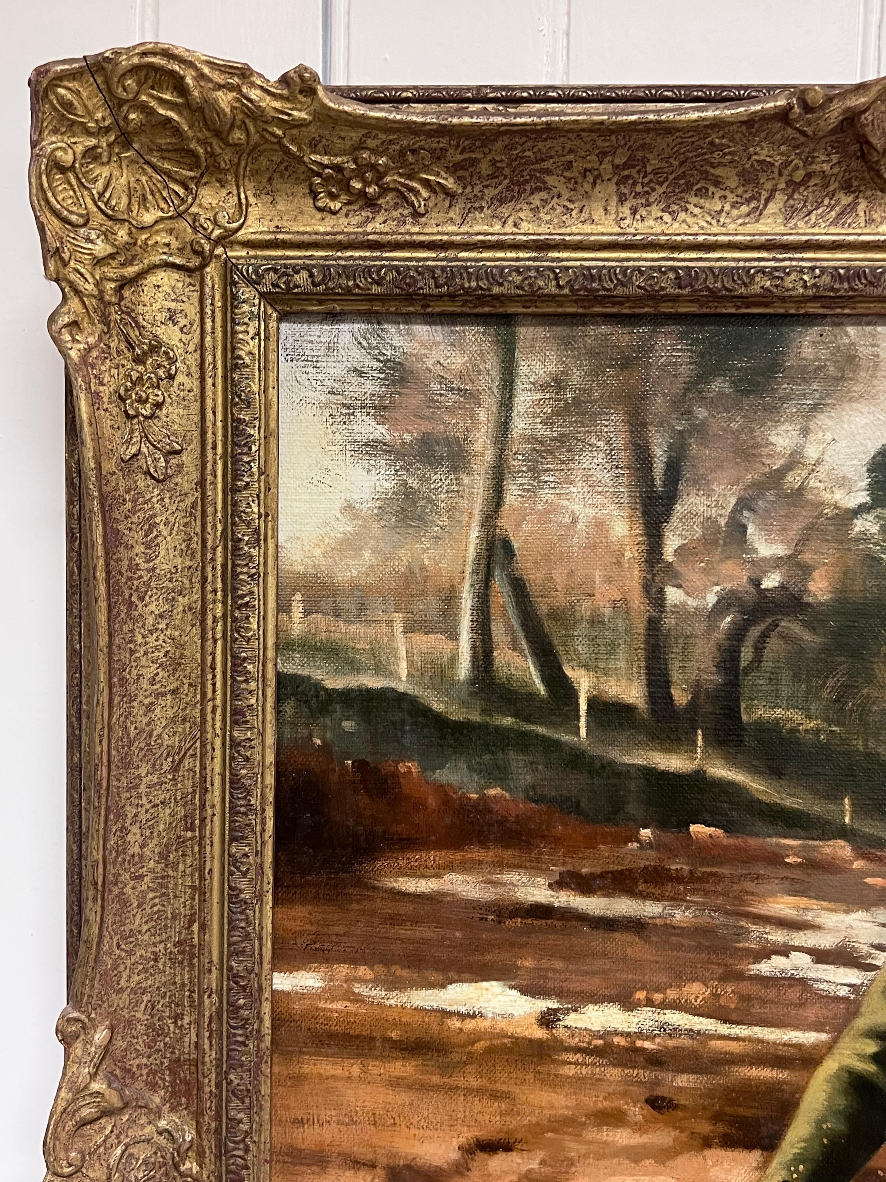 Traditionelles englisches Ölgemälde Ländliches Handwerk Porträt eines Mannes im Wald (Braun), Portrait Painting, von John Edwards