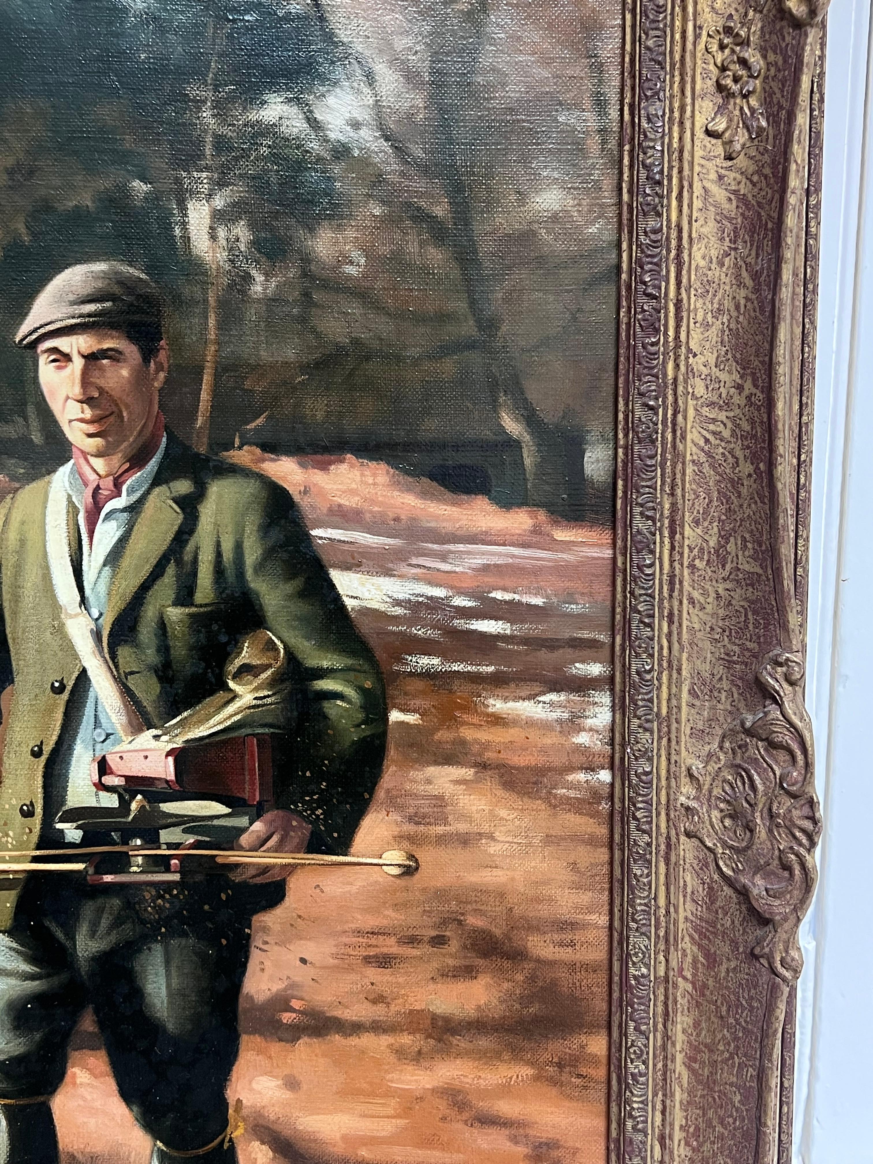 Traditionelles englisches Ölgemälde Ländliches Handwerk Porträt eines Mannes im Wald im Angebot 1