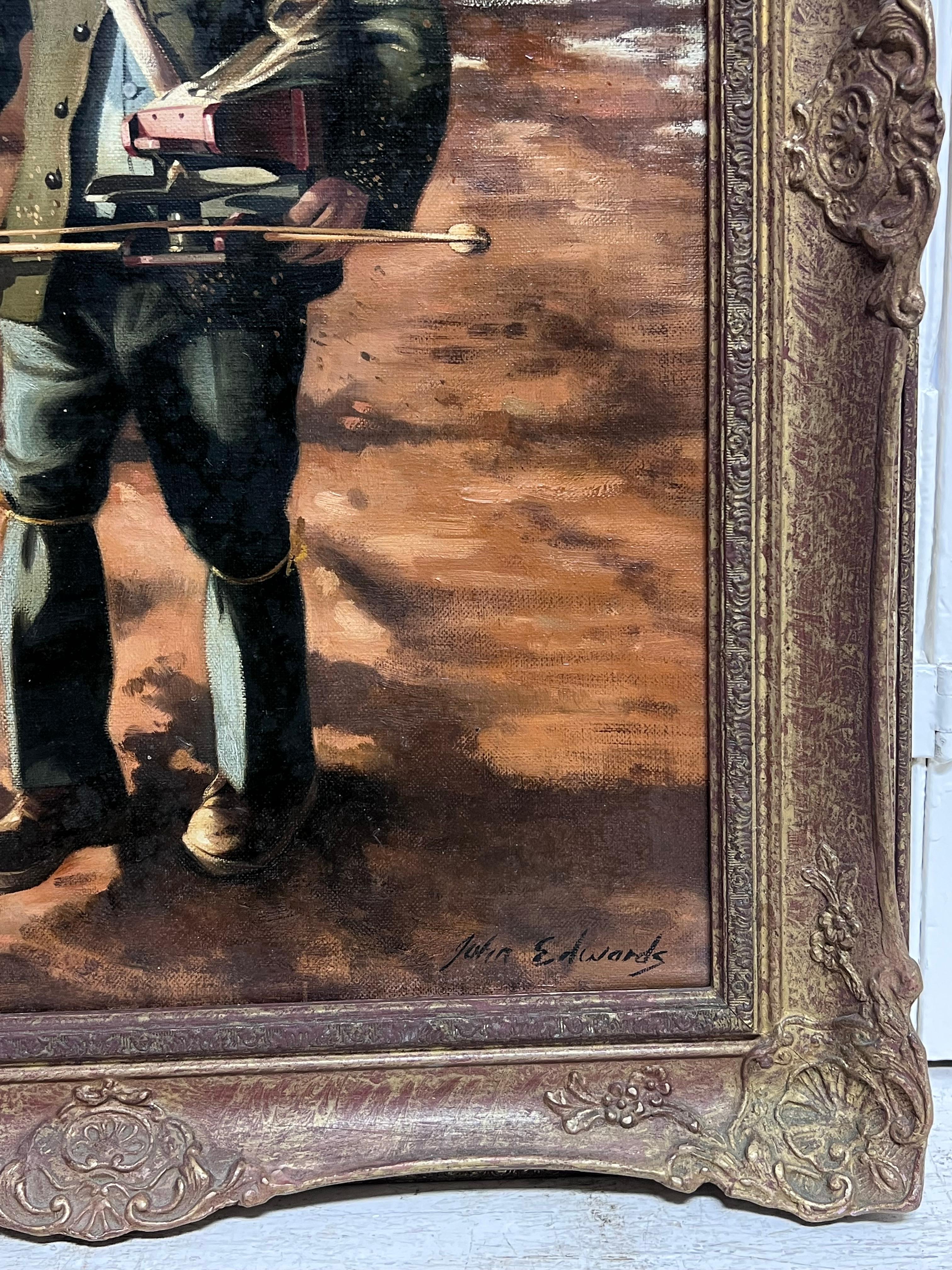 Traditionelles englisches Ölgemälde Ländliches Handwerk Porträt eines Mannes im Wald im Angebot 2