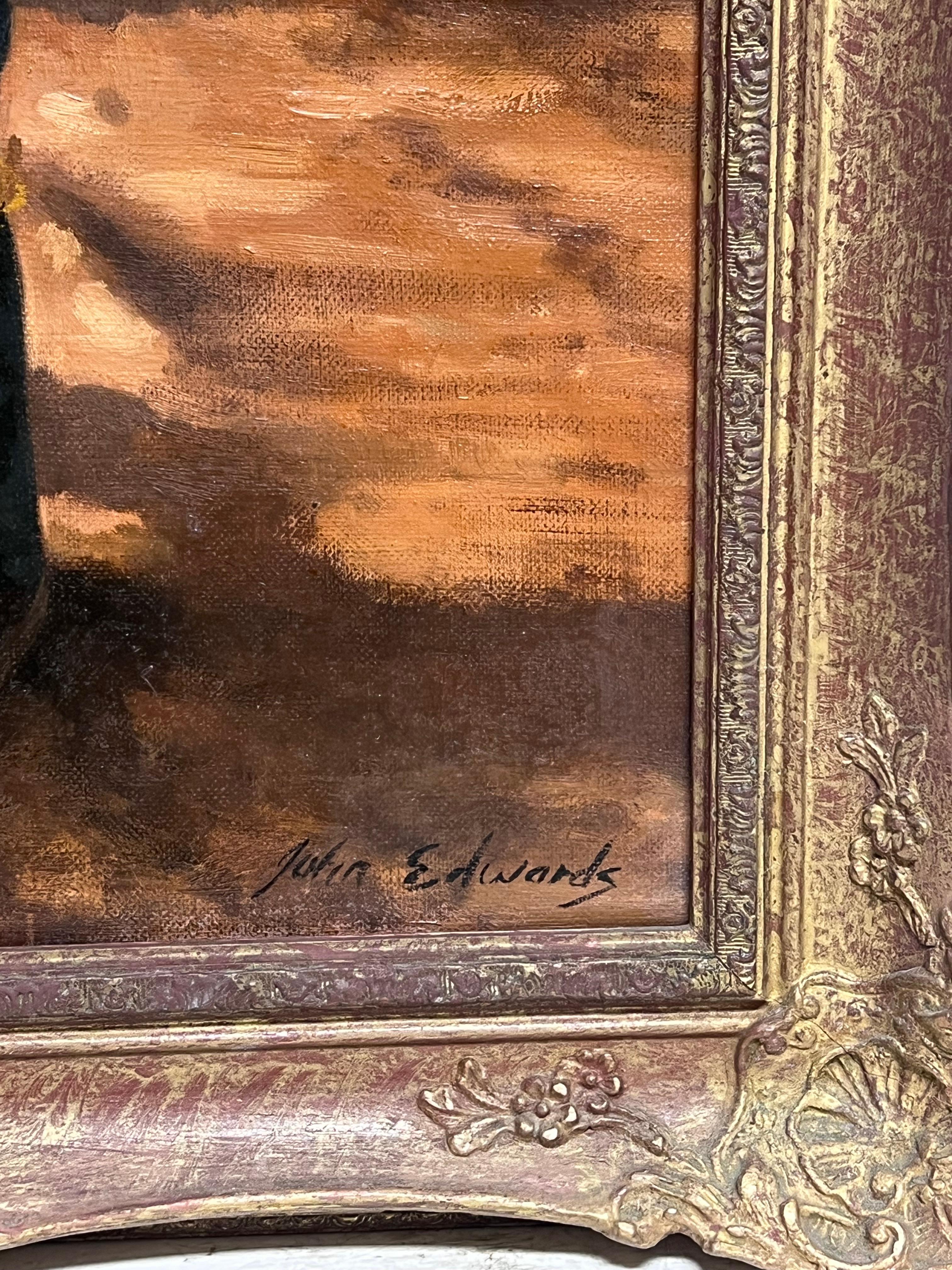 Traditionelles englisches Ölgemälde Ländliches Handwerk Porträt eines Mannes im Wald im Angebot 3