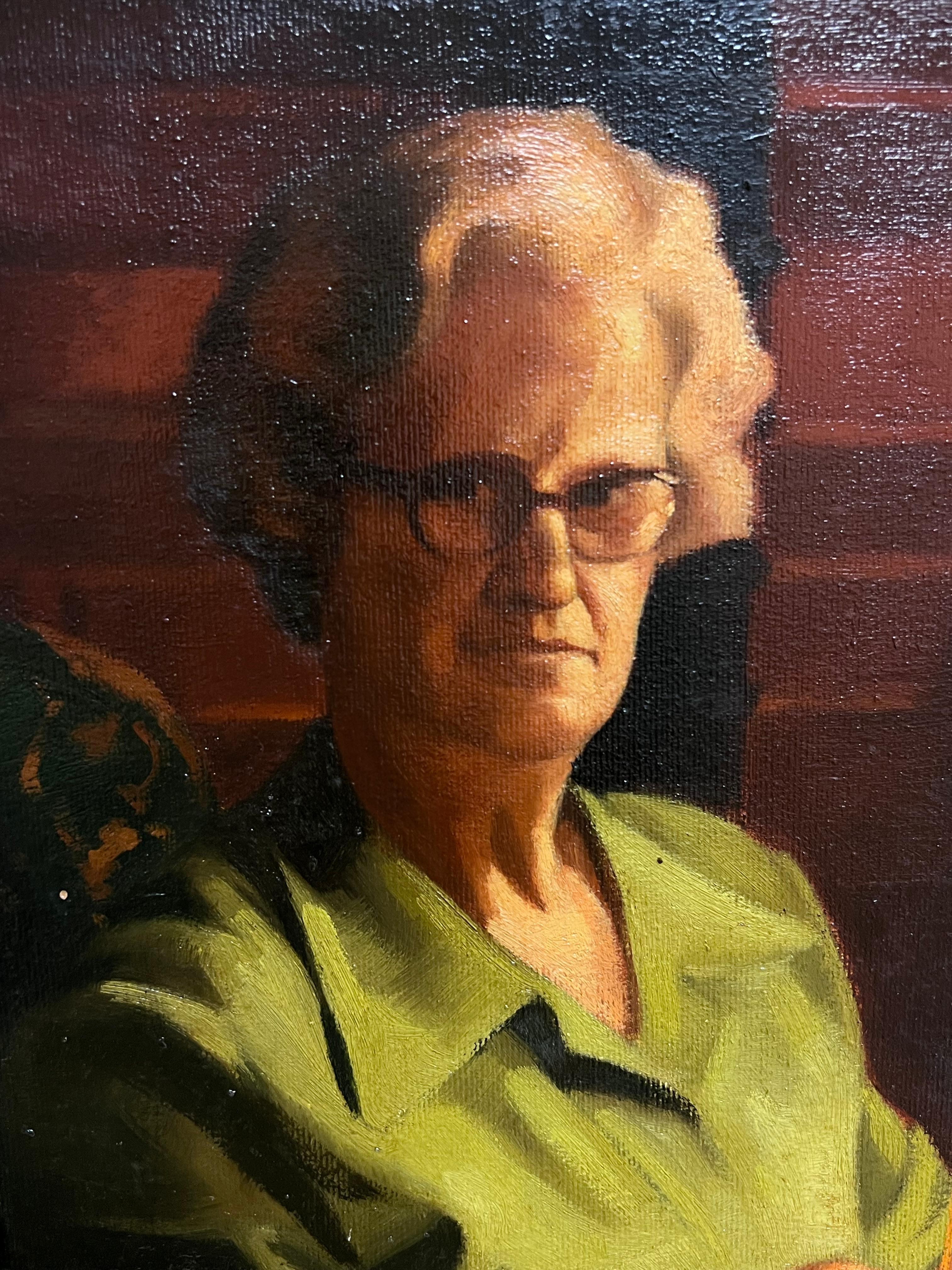 Traditionelles englisches Ölgemälde Ländliches Handwerk Porträt Frauen strickend & Weizen (Englische Schule), Painting, von John Edwards