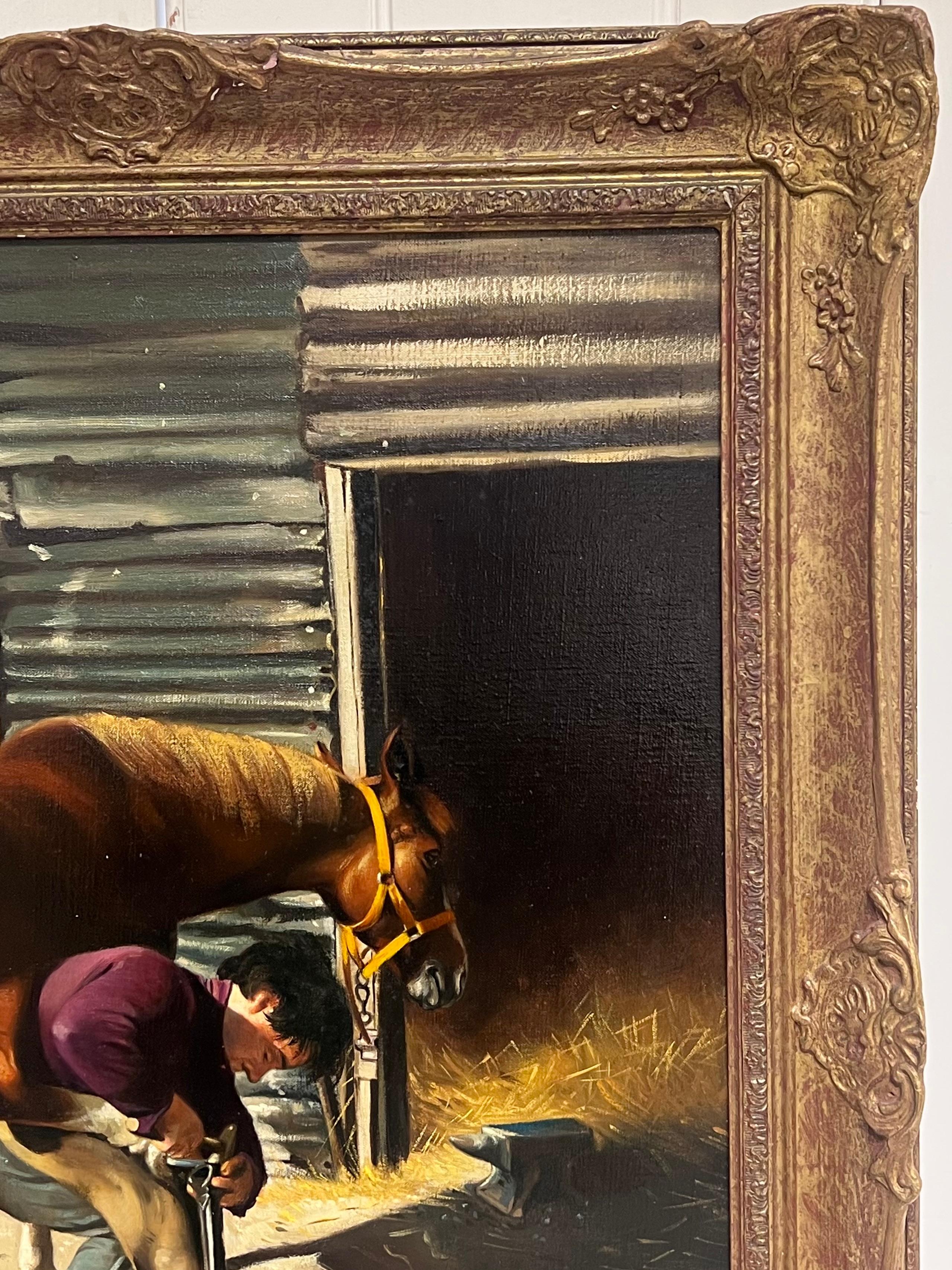 Le maréchal-ferrant
par John Edwards (1940 - 2020)
huile sur toile signée, encadrée
encadré : 30 x 22.5 pouces
toile : 24 x 18 pouces
Provenance : collection privée, Royaume-Uni.
Condit : très bon état

Pour plus d'informations, n'hésitez pas à nous