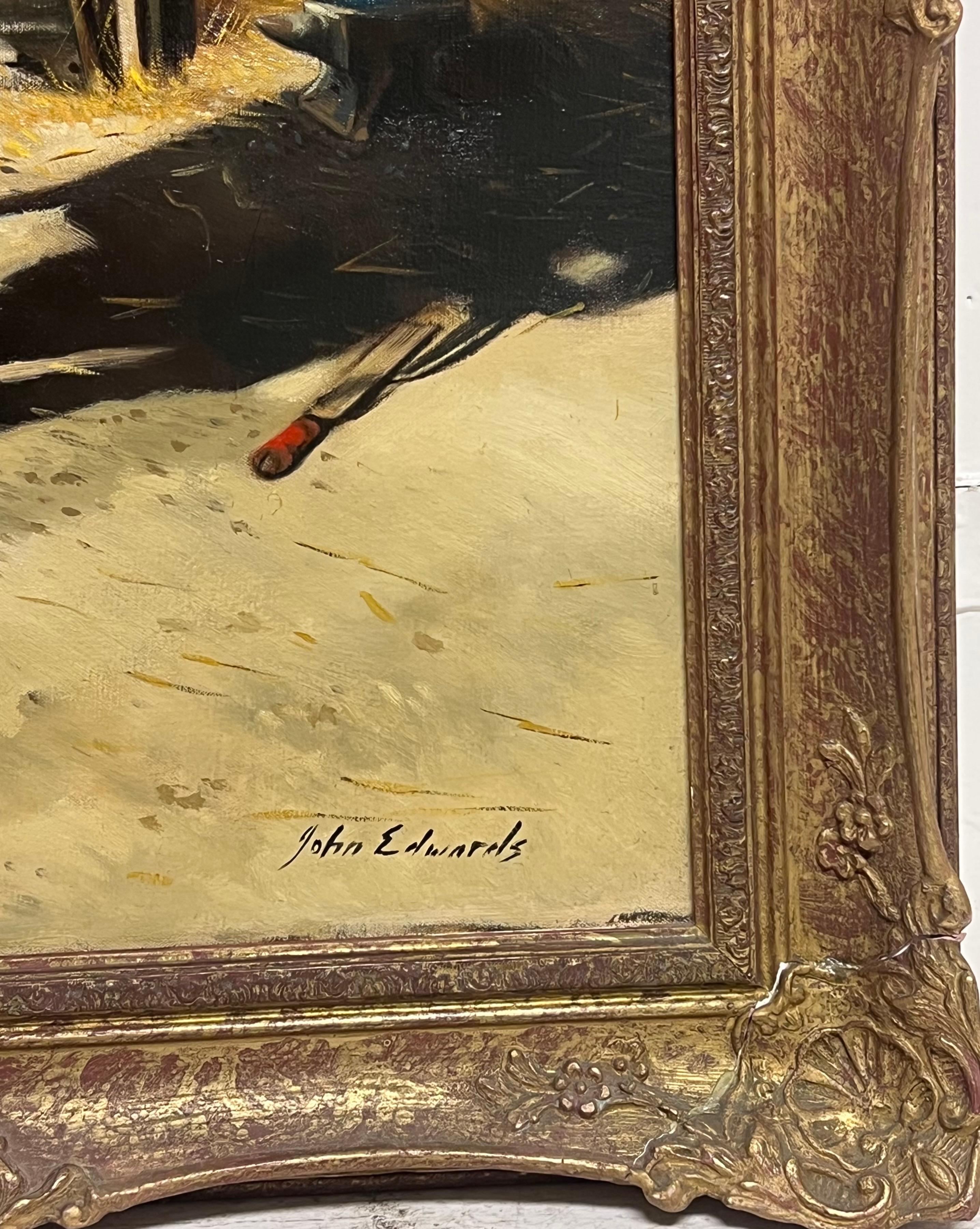 Peinture à l'huile traditionnelle anglaise Le maréchal-ferrant ferrant un cheval Forge des forgerons en vente 1