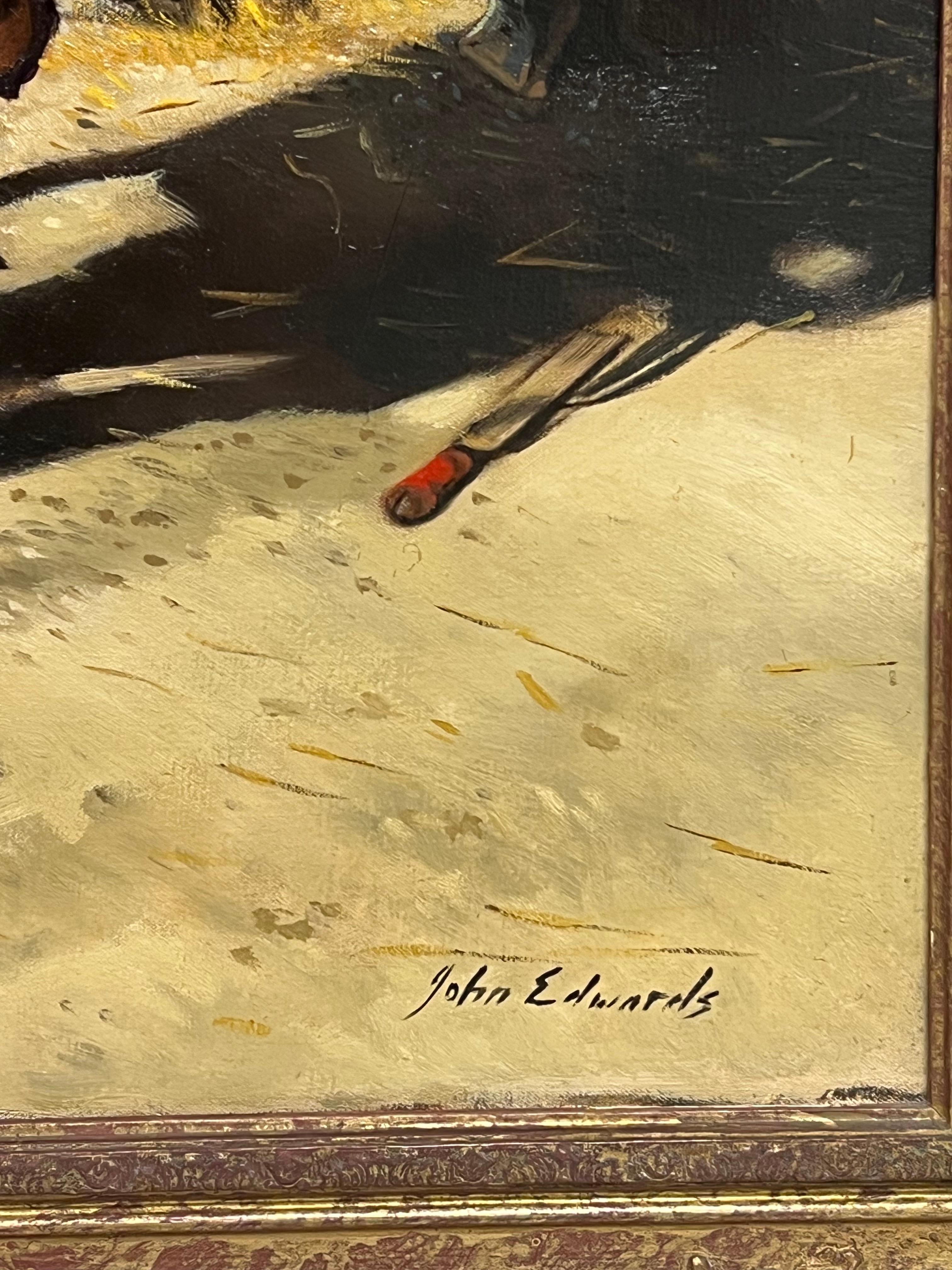 Peinture à l'huile traditionnelle anglaise Le maréchal-ferrant ferrant un cheval Forge des forgerons en vente 2