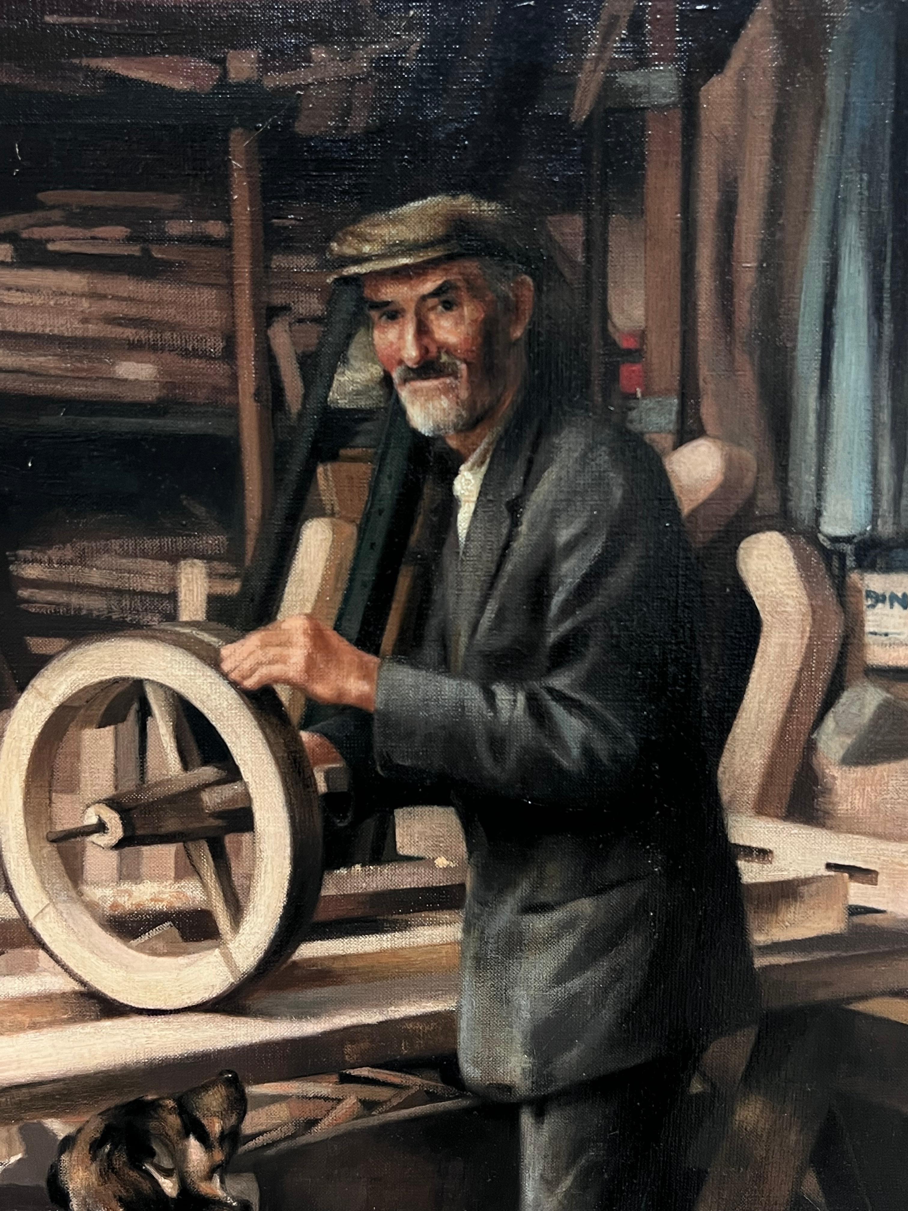 Traditionelles englisches signiertes Ölgemälde Porträt eines Zimmermanns in der Werkstatt (Viktorianisch), Painting, von John Edwards
