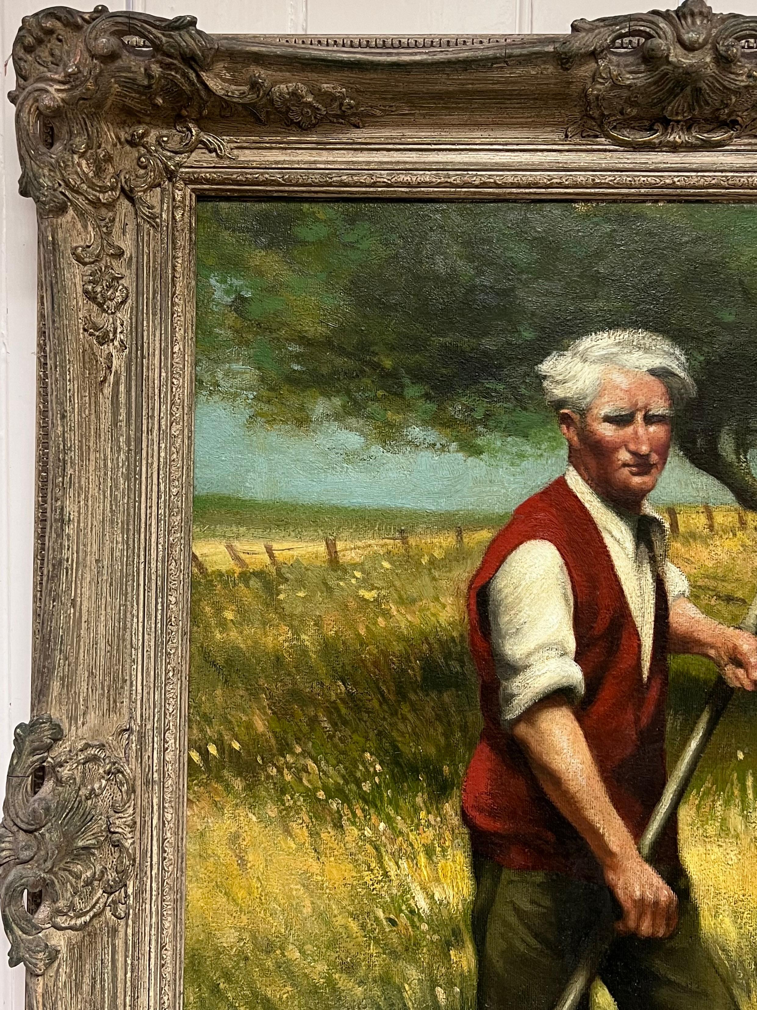 Heu schneiden
von John Edwards (Englisch, 1940 - 2020)
signiertes Öl auf Leinwand, gerahmt
Gerahmt: 29 x 23,5 Zoll
Leinwand : 23 x 18 Zoll
Provenienz: Privatsammlung, Großbritannien
Condit: sehr guter Zustand

Für weitere Informationen wenden Sie