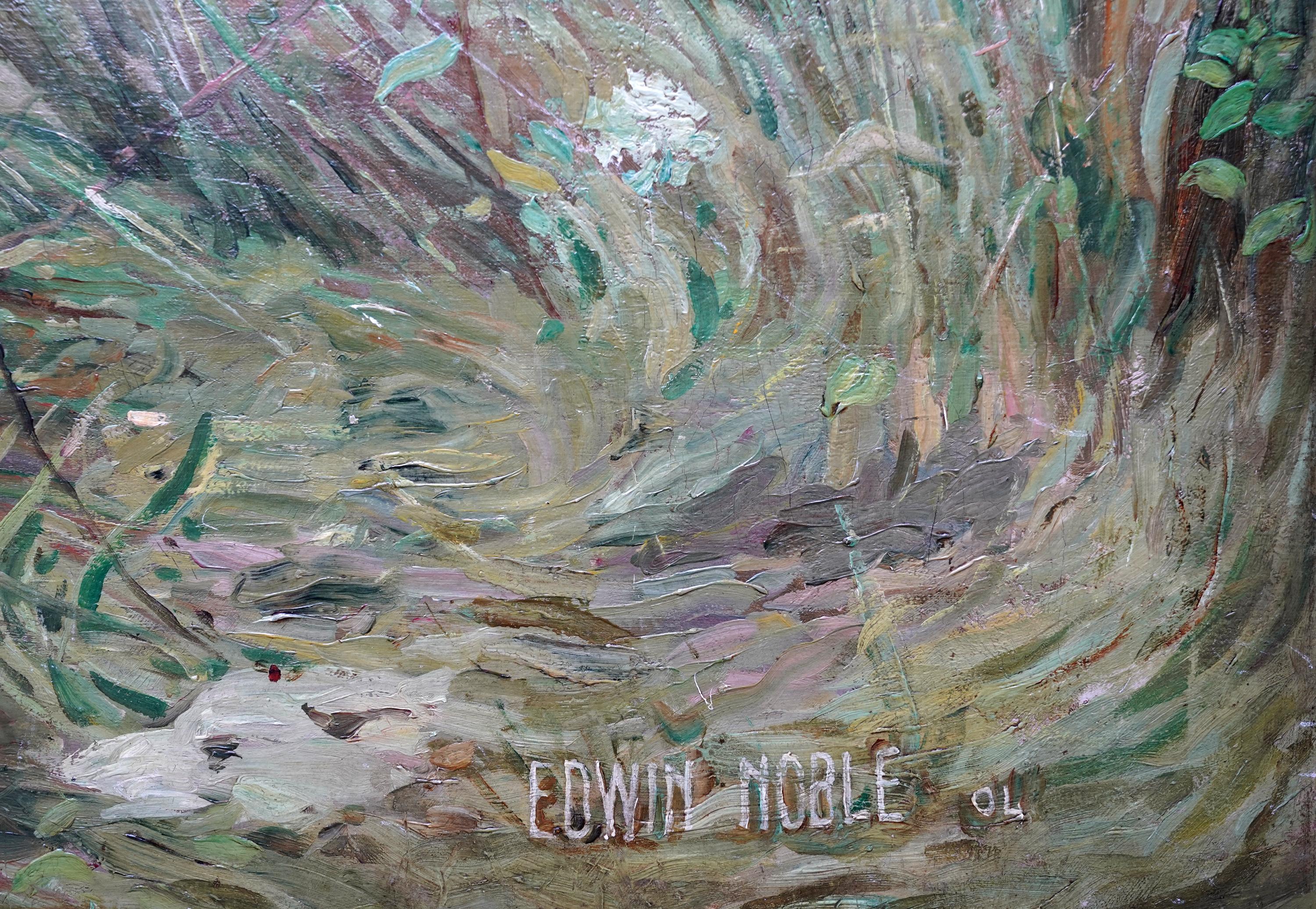 Joven con dos perros en un paisaje - Pintura al óleo de arte eduardiano británico en venta 10
