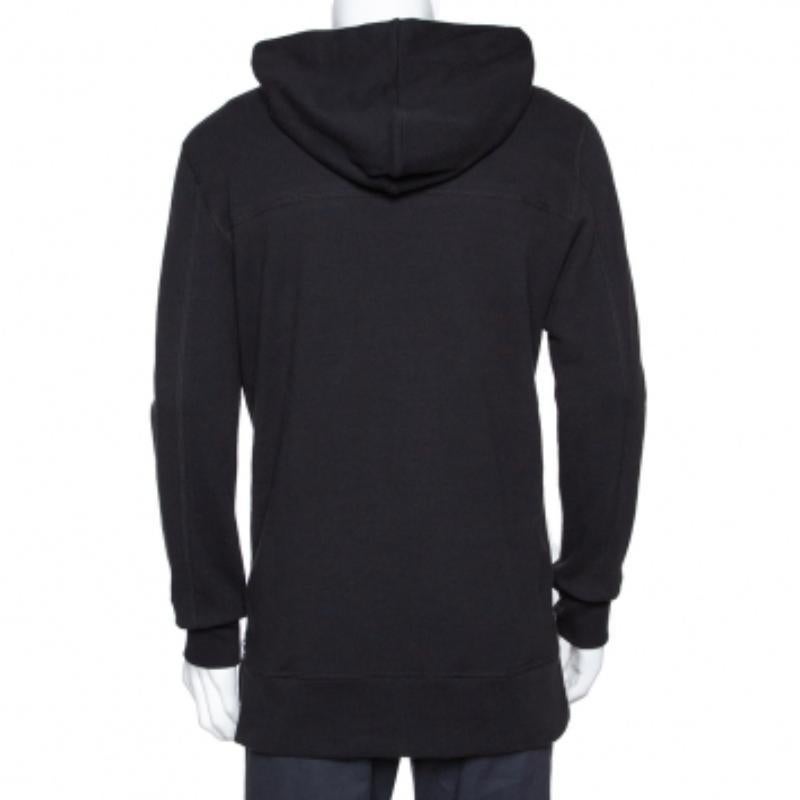 John Elliott Black Cotton Side Zip Detail Hooded Villain Sweatshirt L Negro en venta