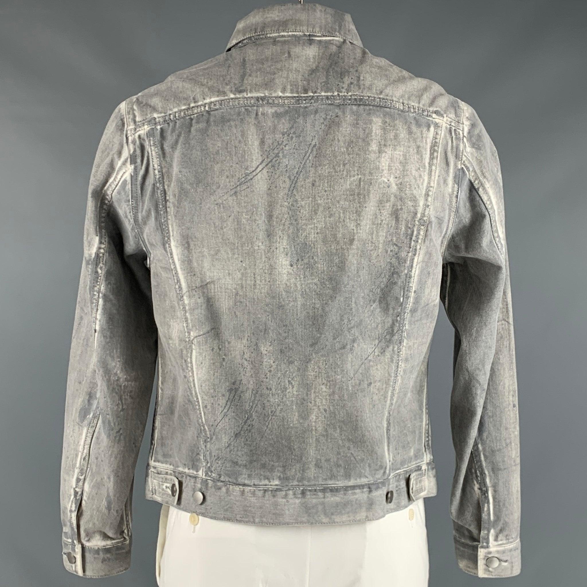 Men's JOHN ELLIOTT Chest Size L Size L Grey White Painted Cotton Trucker Jacket For Sale