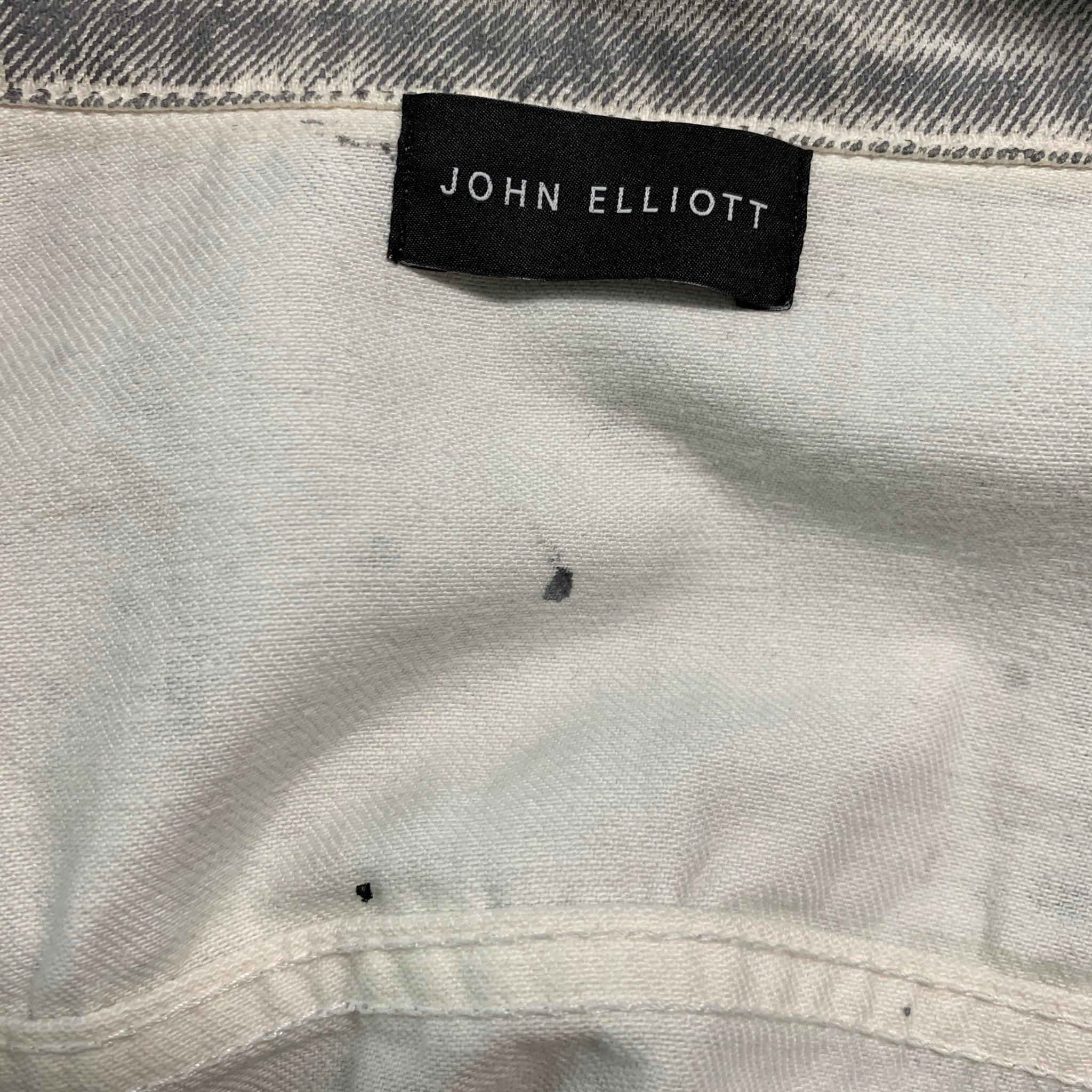 JOHN ELLIOTT Chest Size L Size L Grey White Painted Cotton Trucker Jacket For Sale 1