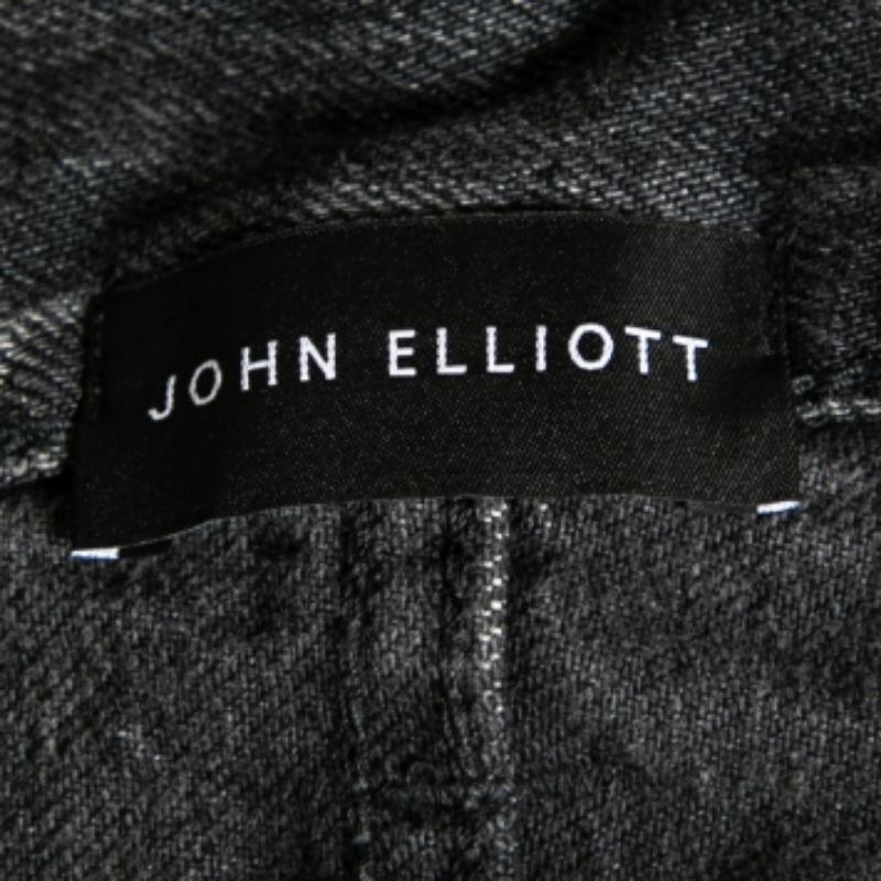 John Elliott Grey Denim Frayed Hem Detail Shorts M In Good Condition For Sale In Dubai, Al Qouz 2