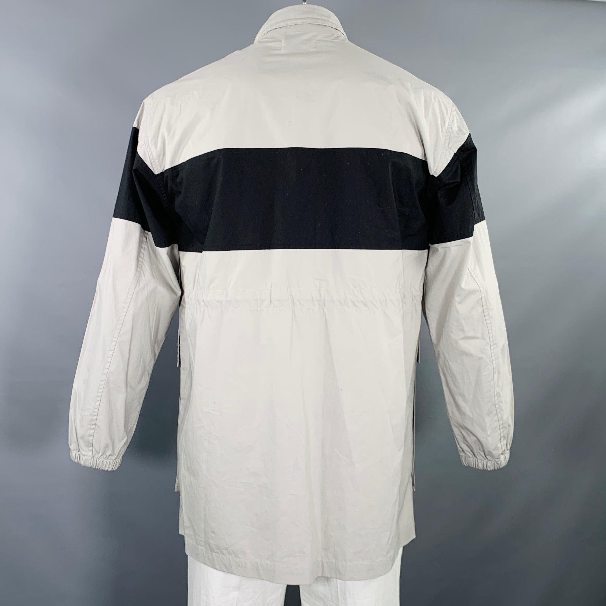 JOHN ELLIOTT Season Nine Size L Grey Black Stripe Cotton Windbreaker Jacket In Excellent Condition For Sale In San Francisco, CA