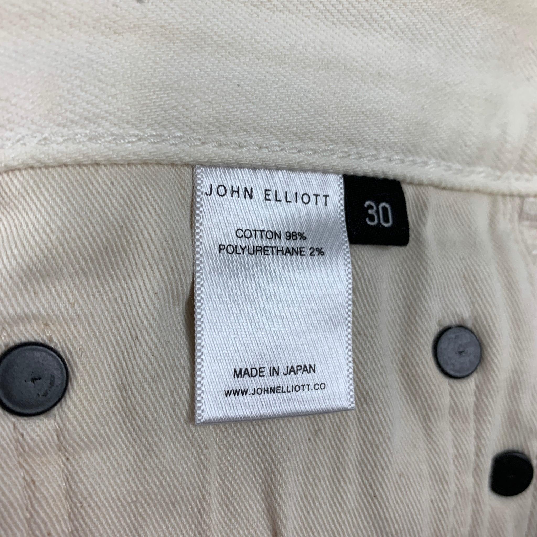 JOHN ELLIOTT Size 30 Off White Black Paint Splatter Cotton Skinny Dress Pants In Good Condition For Sale In San Francisco, CA