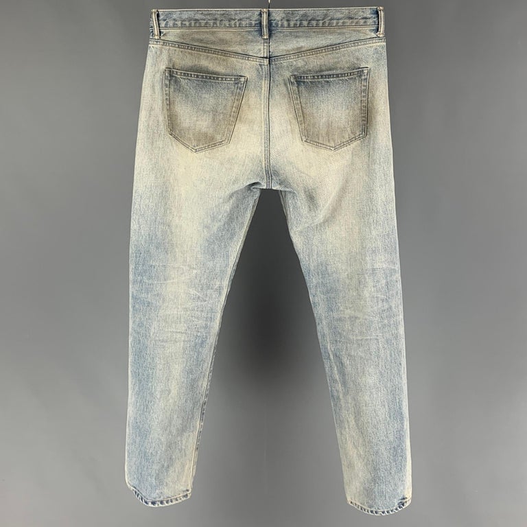 JOHN ELLIOTT Size 33 Blue Wash Denim Button Fly Jeans For Sale at 1stDibs