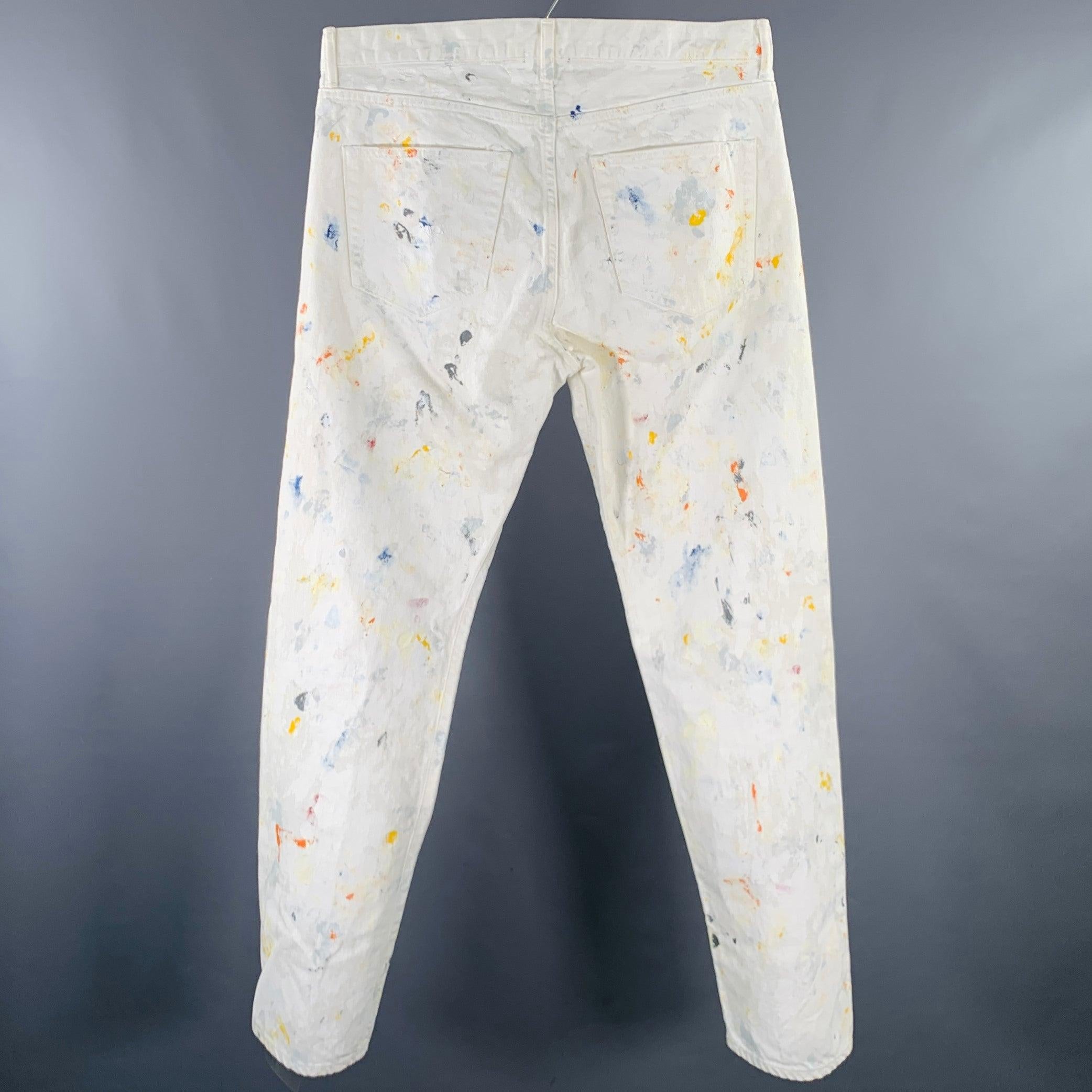 Gray JOHN ELLIOTT Size 33 White Multi Color Paint Splatter Cotton Button Fly Jeans