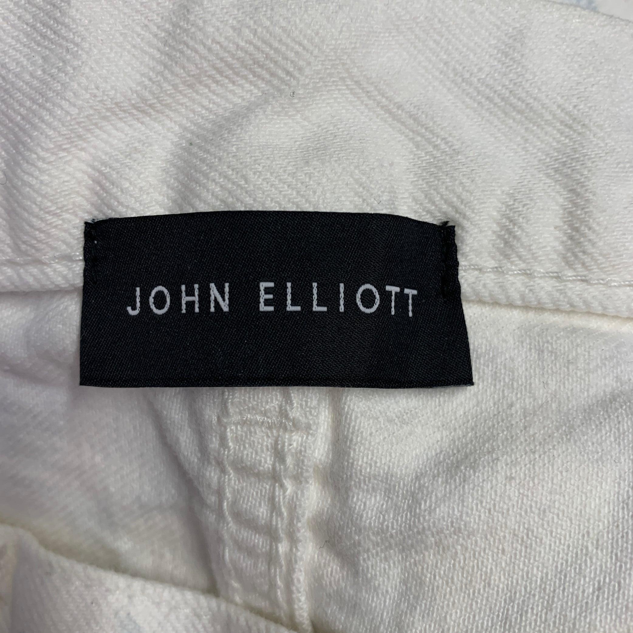 JOHN ELLIOTT Size 33 White Multi Color Paint Splatter Cotton Button Fly Jeans In Excellent Condition In San Francisco, CA