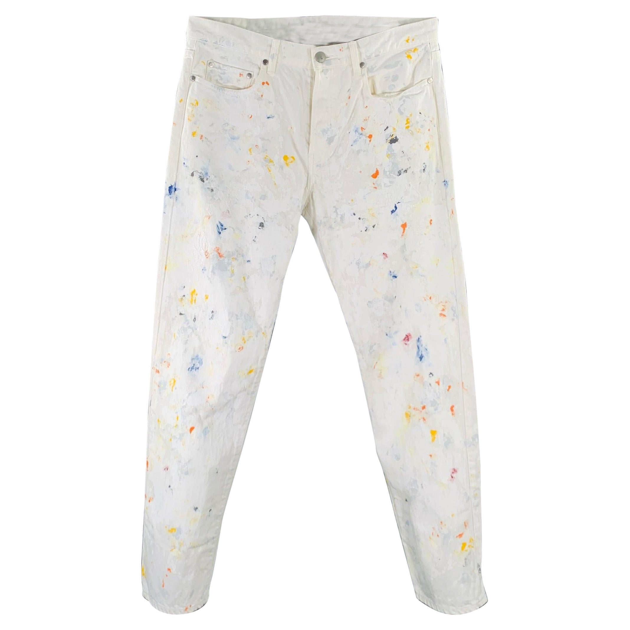 JOHN ELLIOTT Size 33 White Multi Color Paint Splatter Cotton Button Fly Jeans