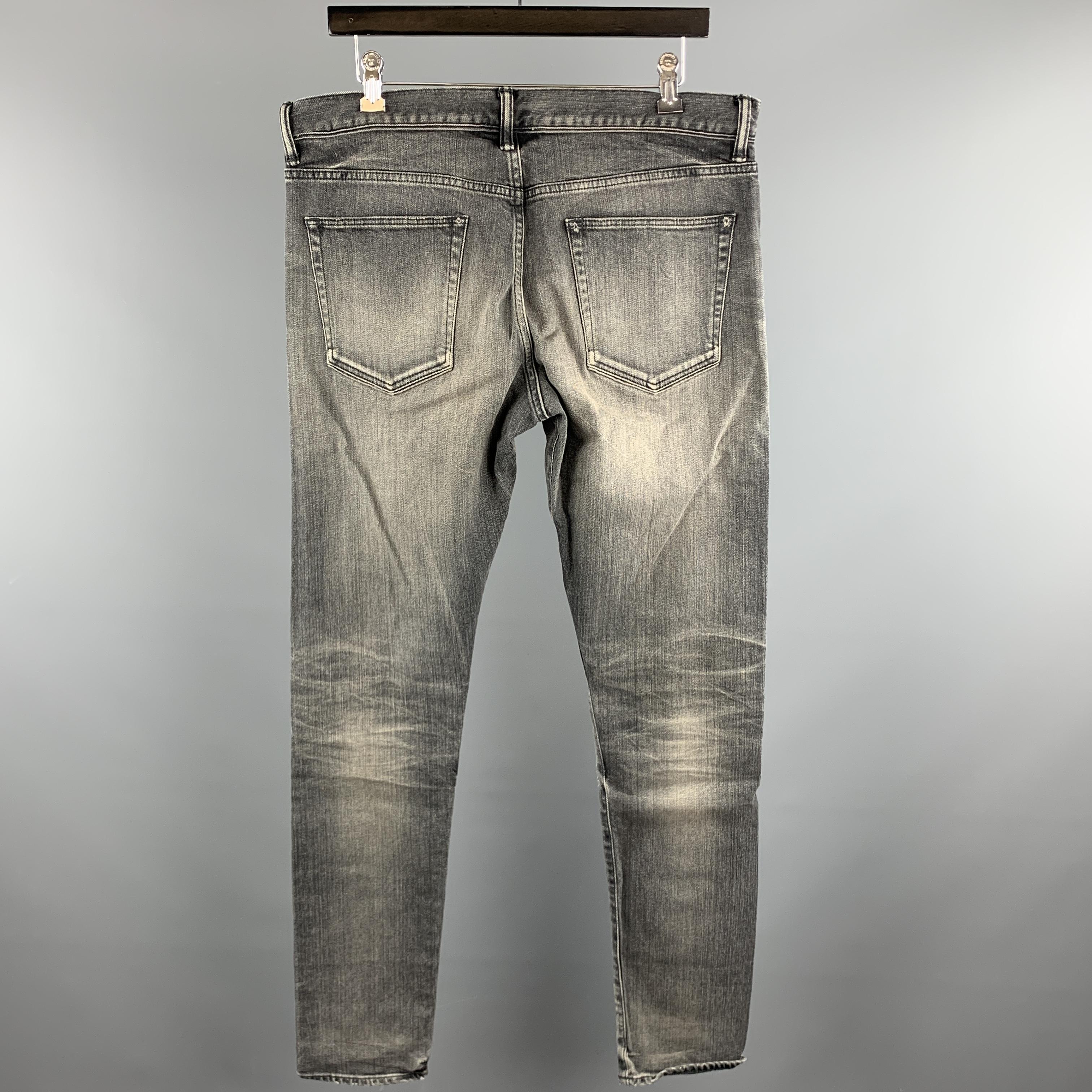 Men's JOHN ELLIOTT Size 34 Black Distressed Cotton Button Fly Jeans