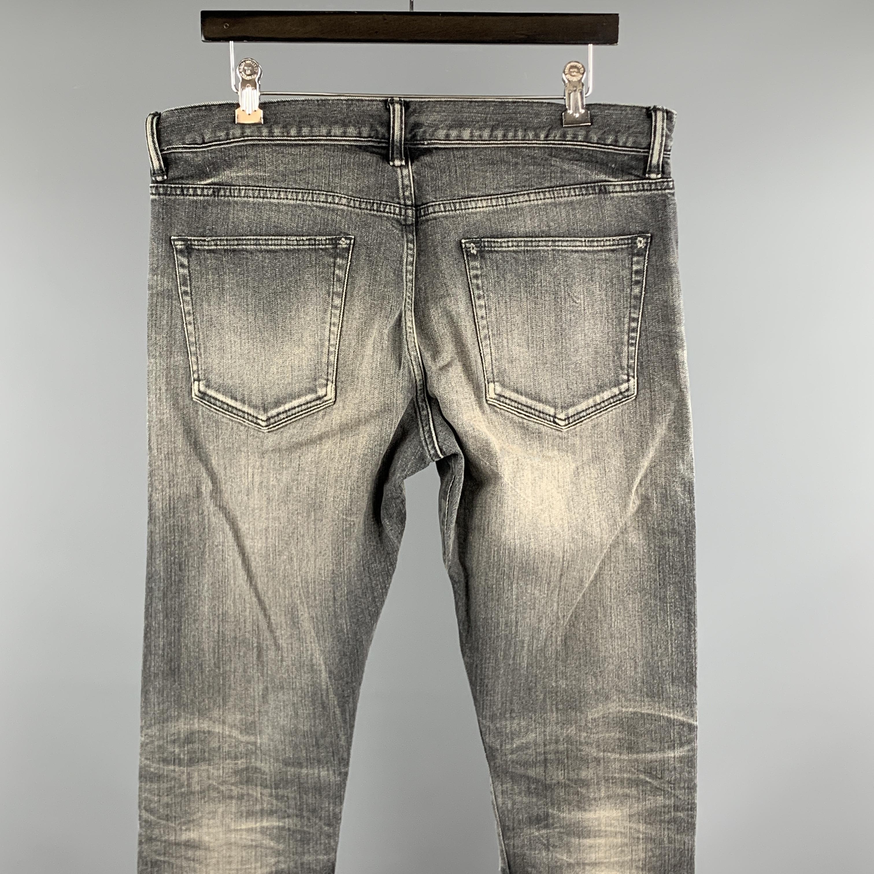 JOHN ELLIOTT Size 34 Black Distressed Cotton Button Fly Jeans 1