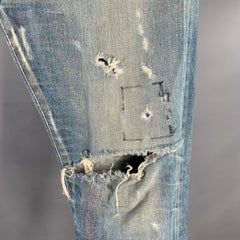 JOHN ELLIOTT Size 34 Blue Distressed Cotton Blend Button Fly Jeans