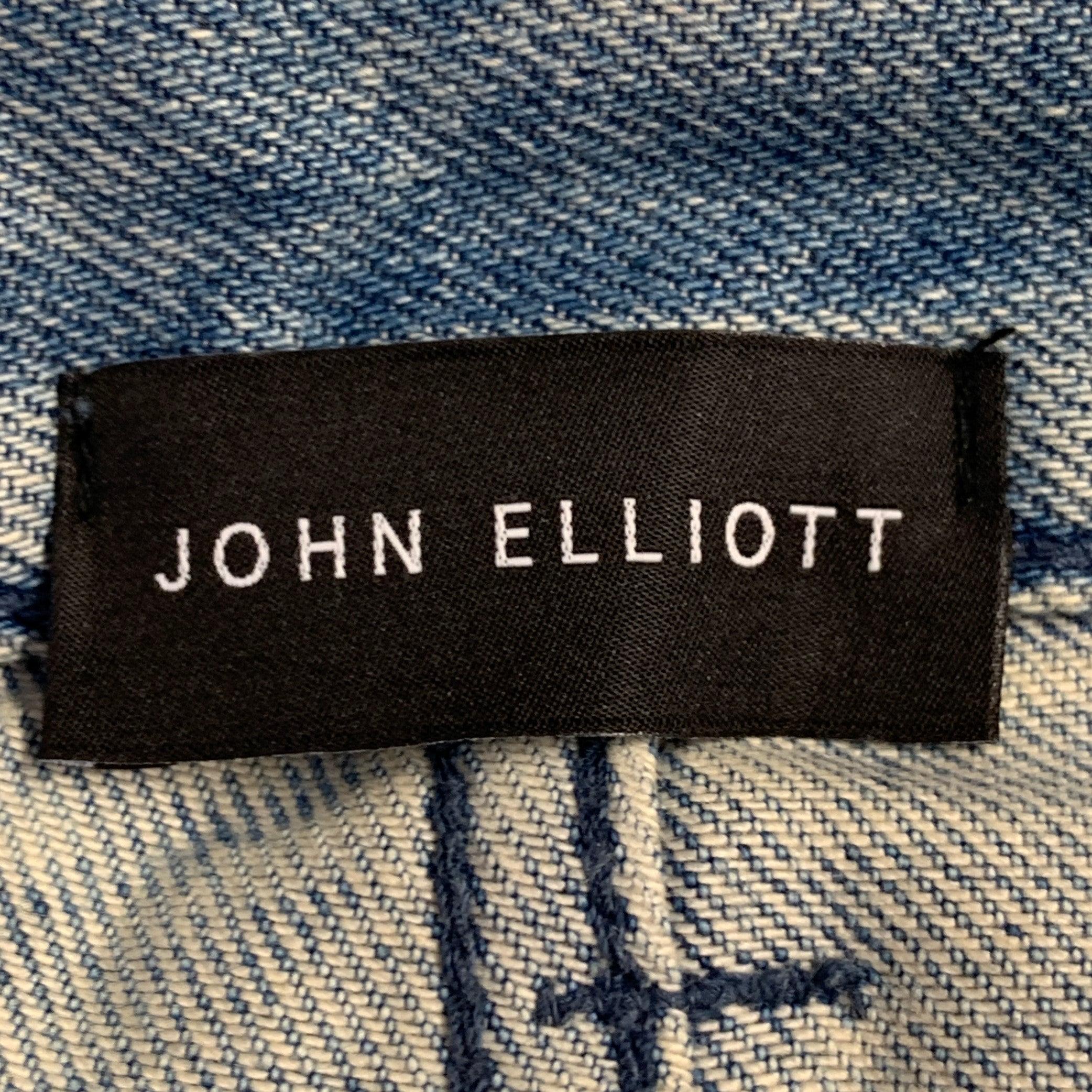 Men's JOHN ELLIOTT Size 34 Blue Distressed Cotton Blend Button Fly Jeans For Sale
