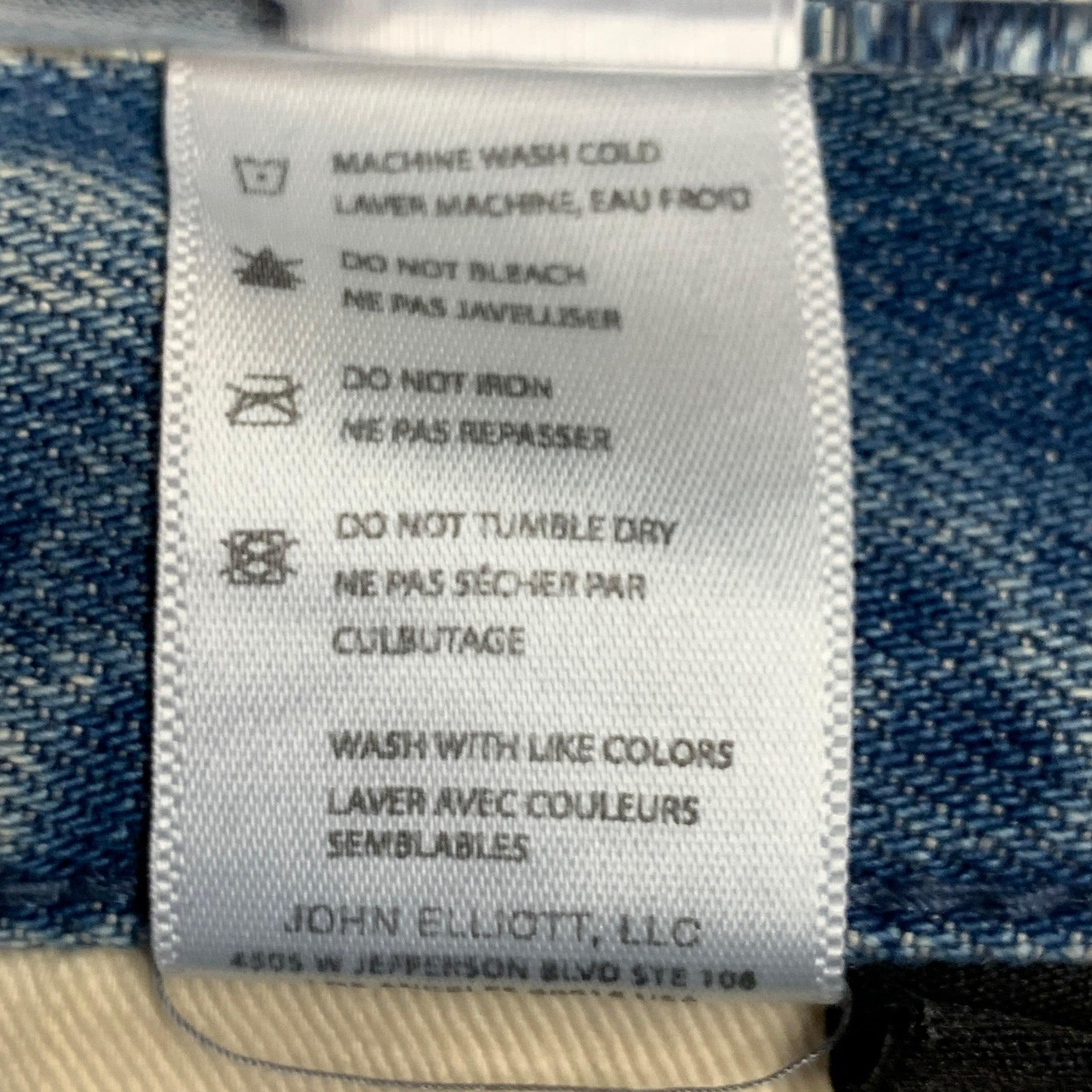 JOHN ELLIOTT Size 34 Blue Distressed Cotton Blend Button Fly Jeans For Sale 2