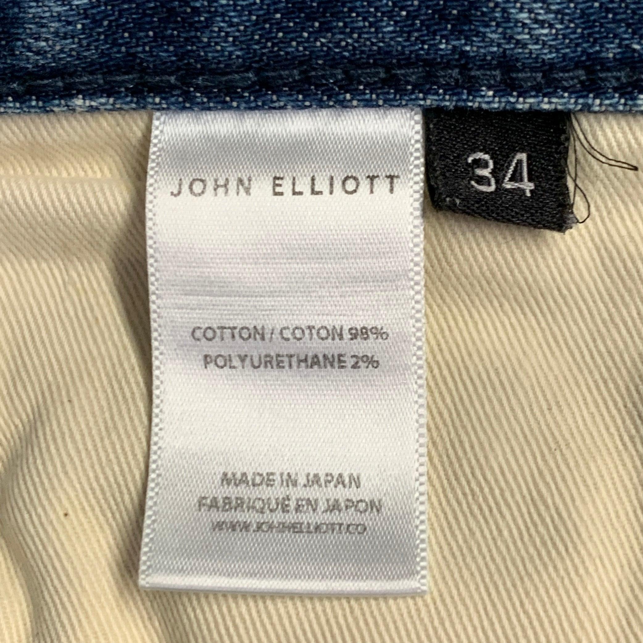 JOHN ELLIOTT Size 34 Blue Distressed Cotton Blend Button Fly Jeans For Sale 3