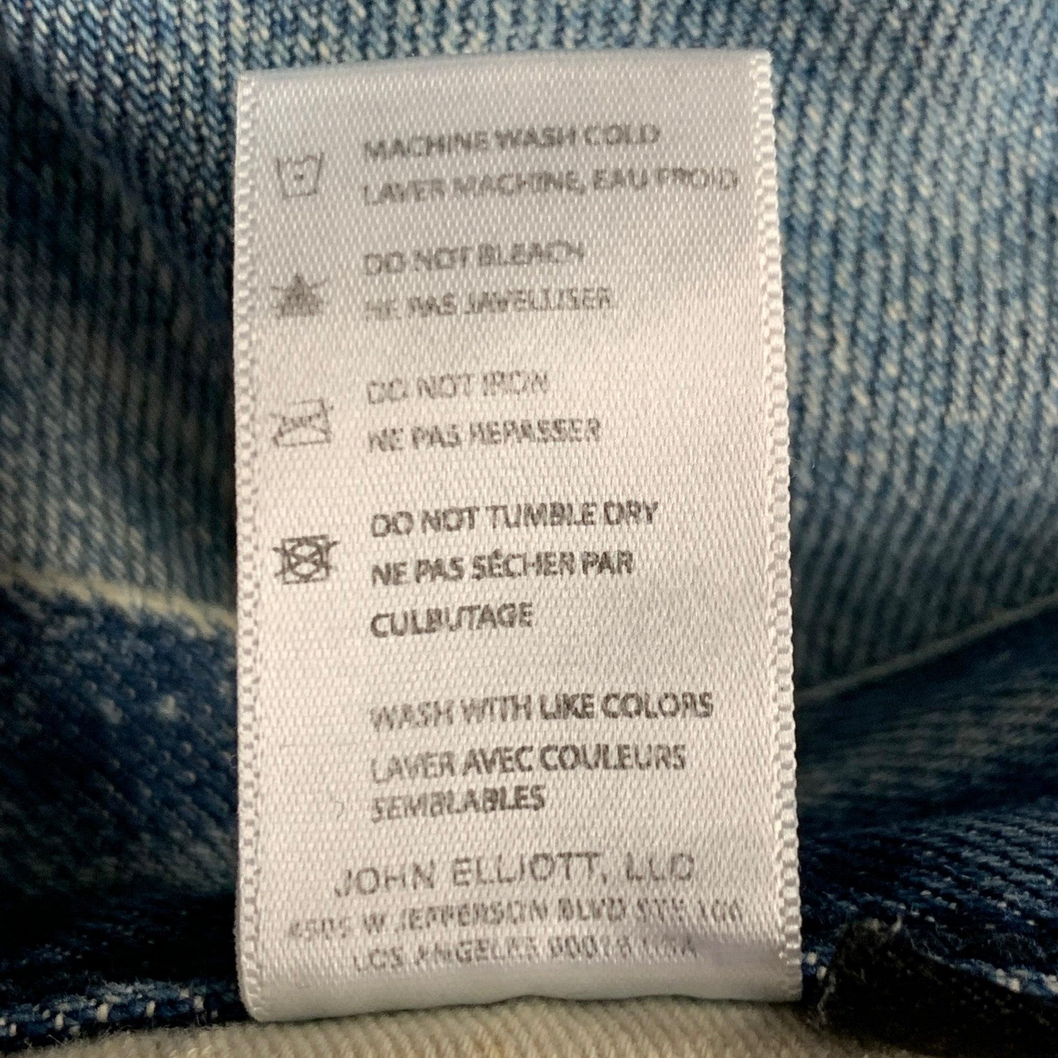JOHN ELLIOTT Size 34 Blue Distressed Cotton Blend Button Fly Jeans For Sale 4