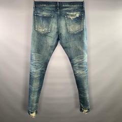 JOHN ELLIOTT Jeans in Größe 34, blau, im Used-Look, mit Knopfleiste