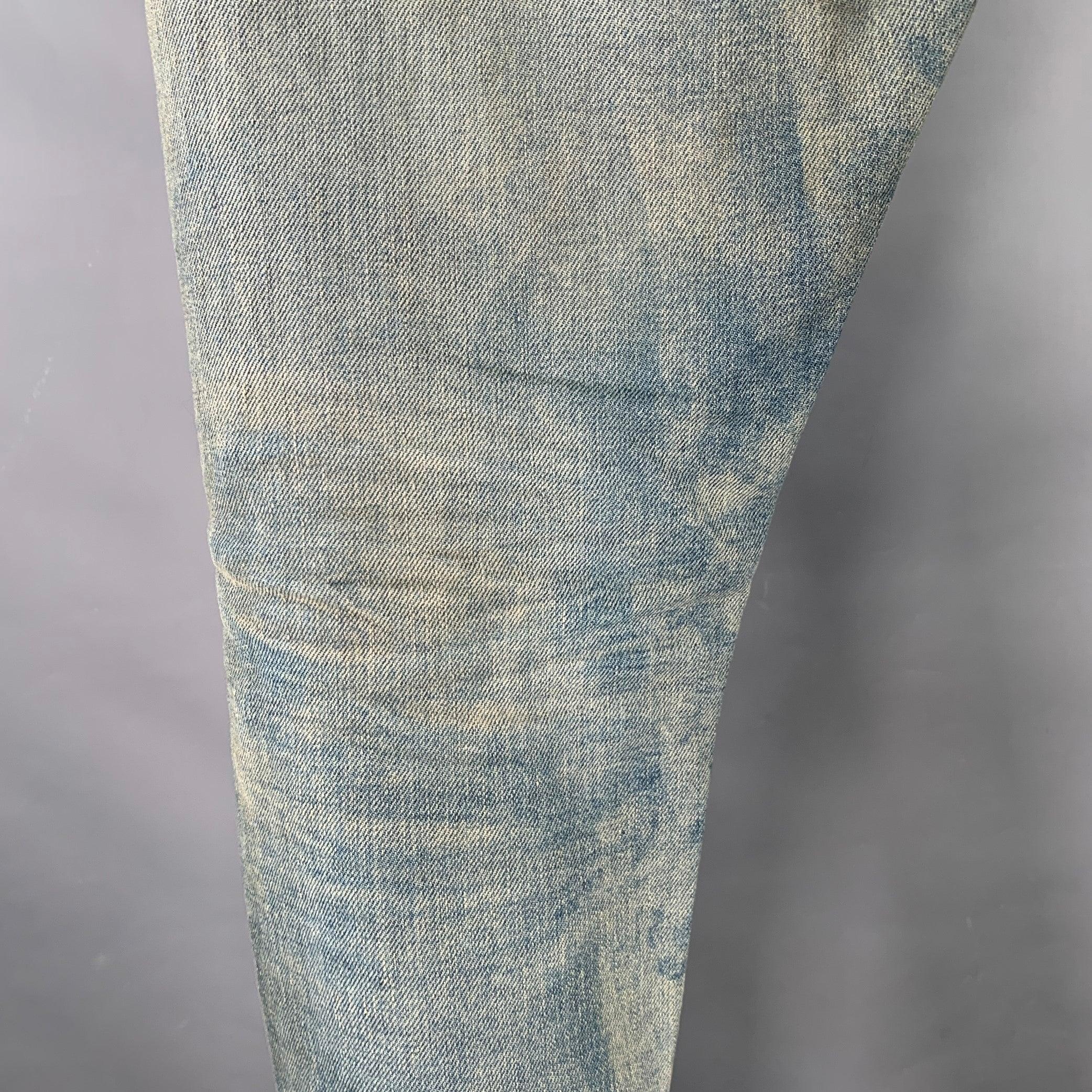 John Elliott Taglia 34 Blu Grigio Distressed Cotton Button Fly Jeans 1