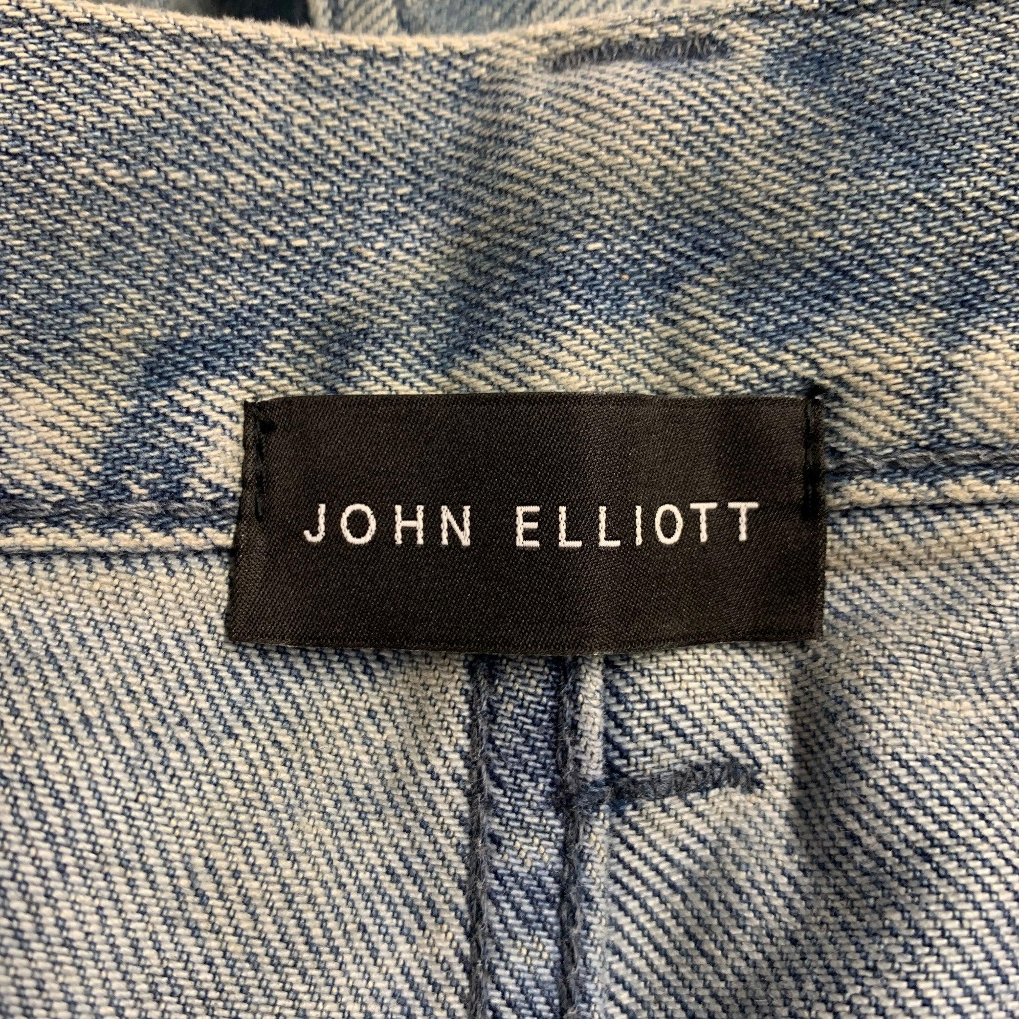 John Elliott Taglia 34 Blu Grigio Distressed Cotton Button Fly Jeans 2