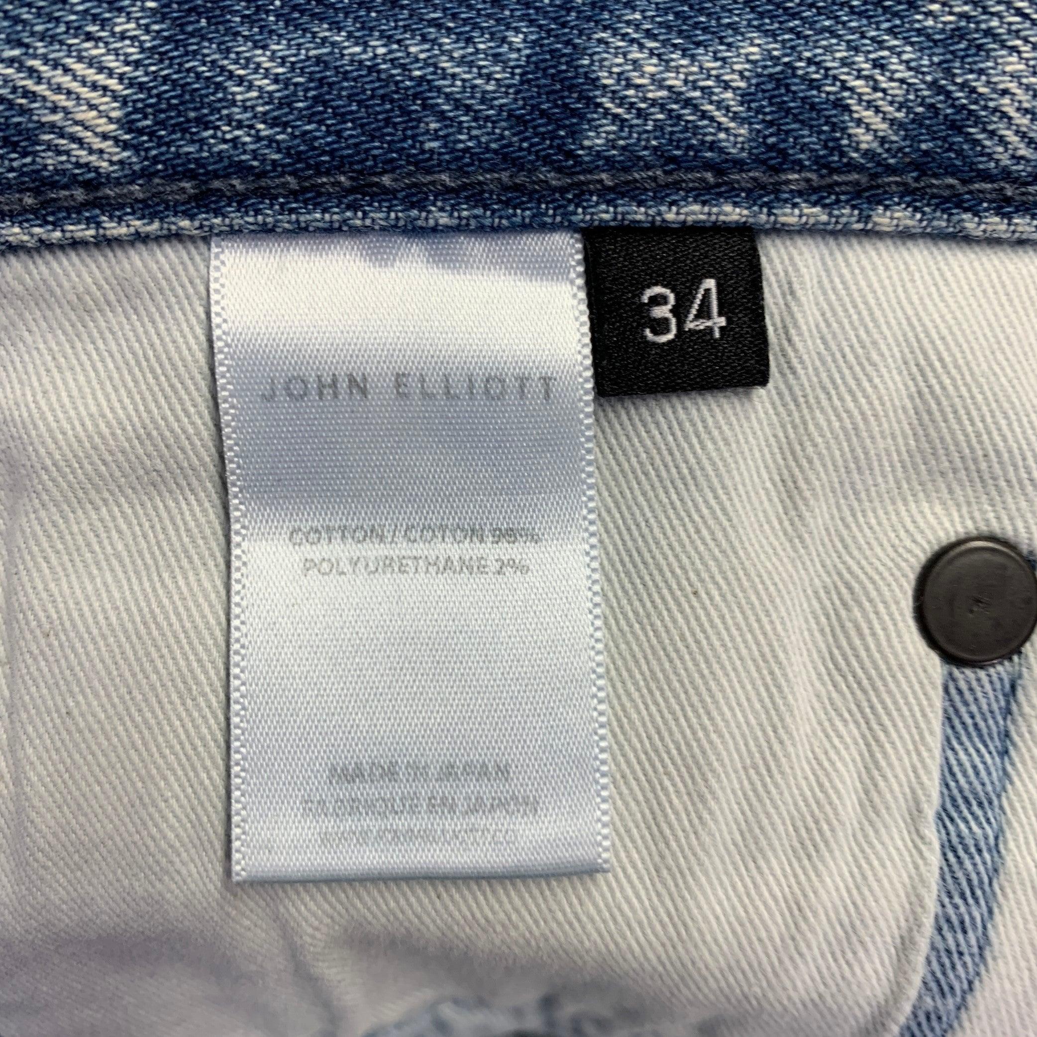 John Elliott Taglia 34 Blu Grigio Distressed Cotton Button Fly Jeans 3