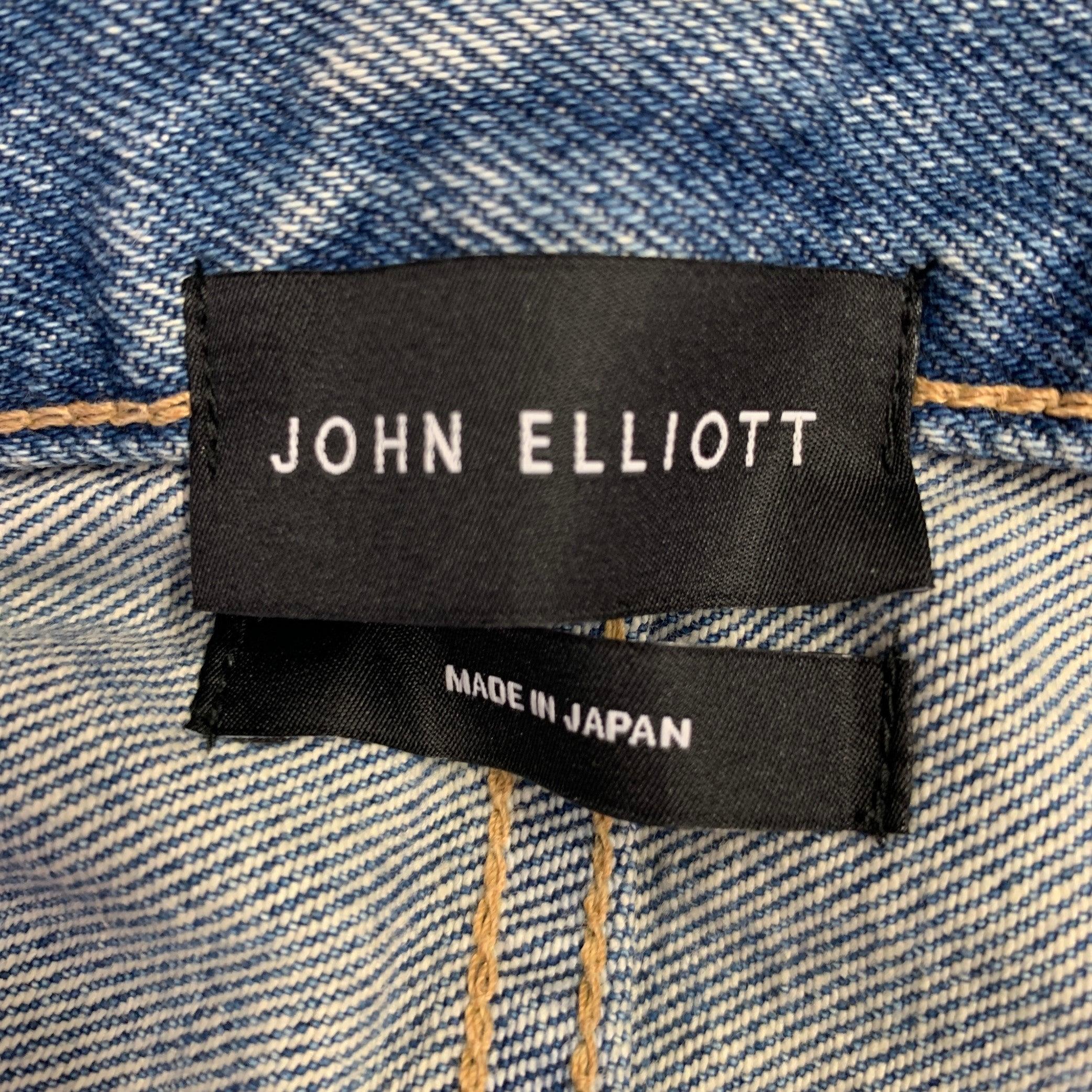 JOHN ELLIOTT Size 34 Daze Opal Sashiko- Blue Multi Color Embroidery Cotton Jeans For Sale 3